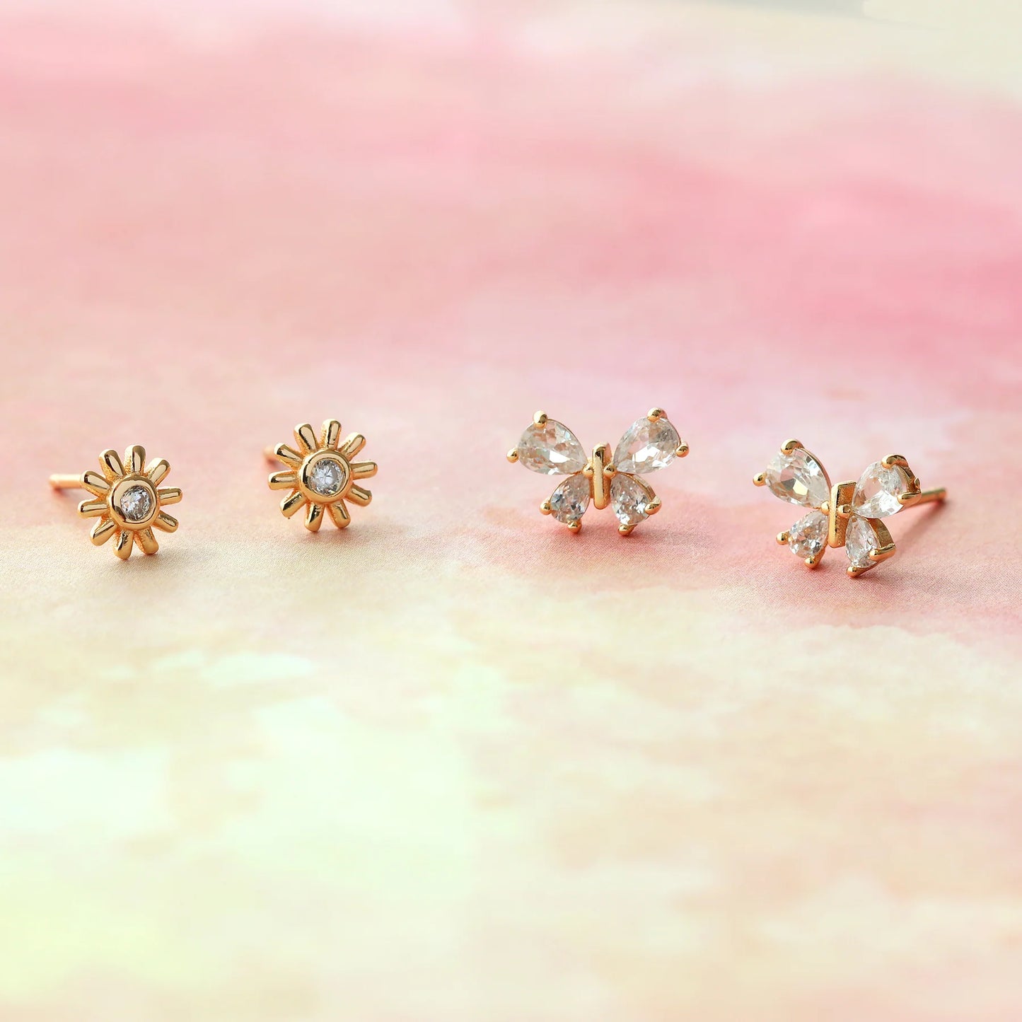 Kris Nations - Sunburst Crystal Stud Earrings - 18K Gold Vermeil