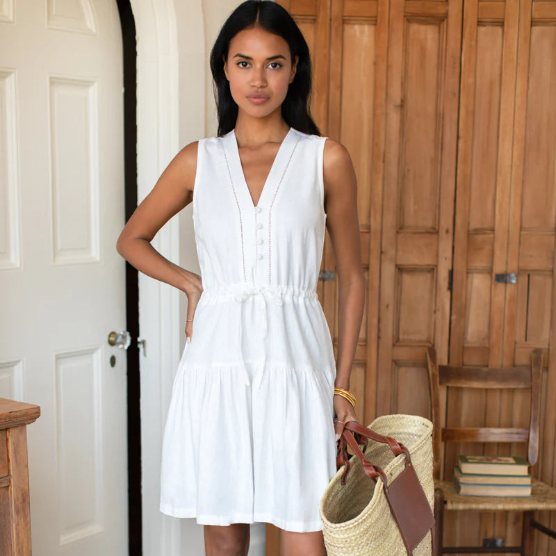 Emerson Fry Basque Linen Sundress - Ivory