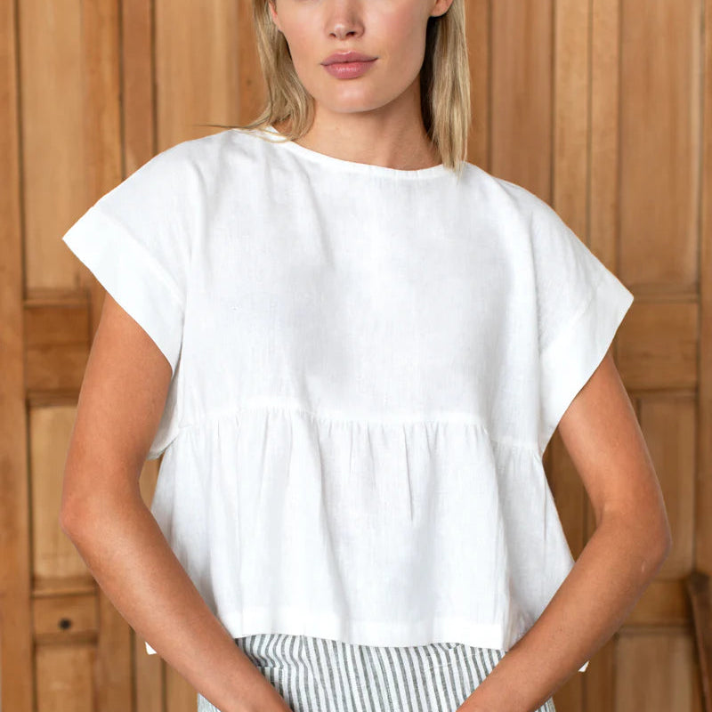Emerson Fry Dolman Peplum Linen Top - Ivory