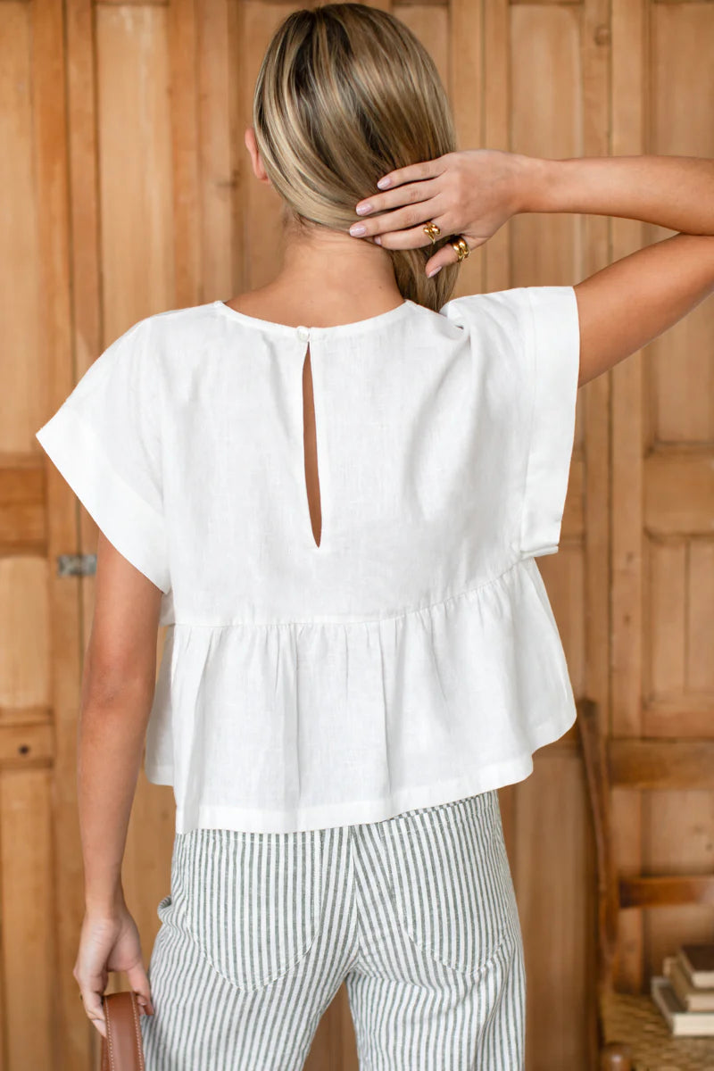 Emerson Fry Dolman Peplum Linen Top - Ivory