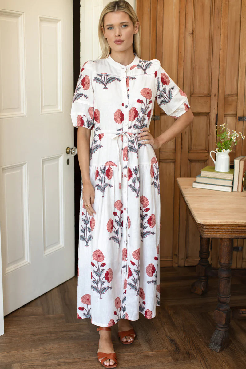 Emerson Fry Lucy 4 Basque Dress - Blush Peonies Linen