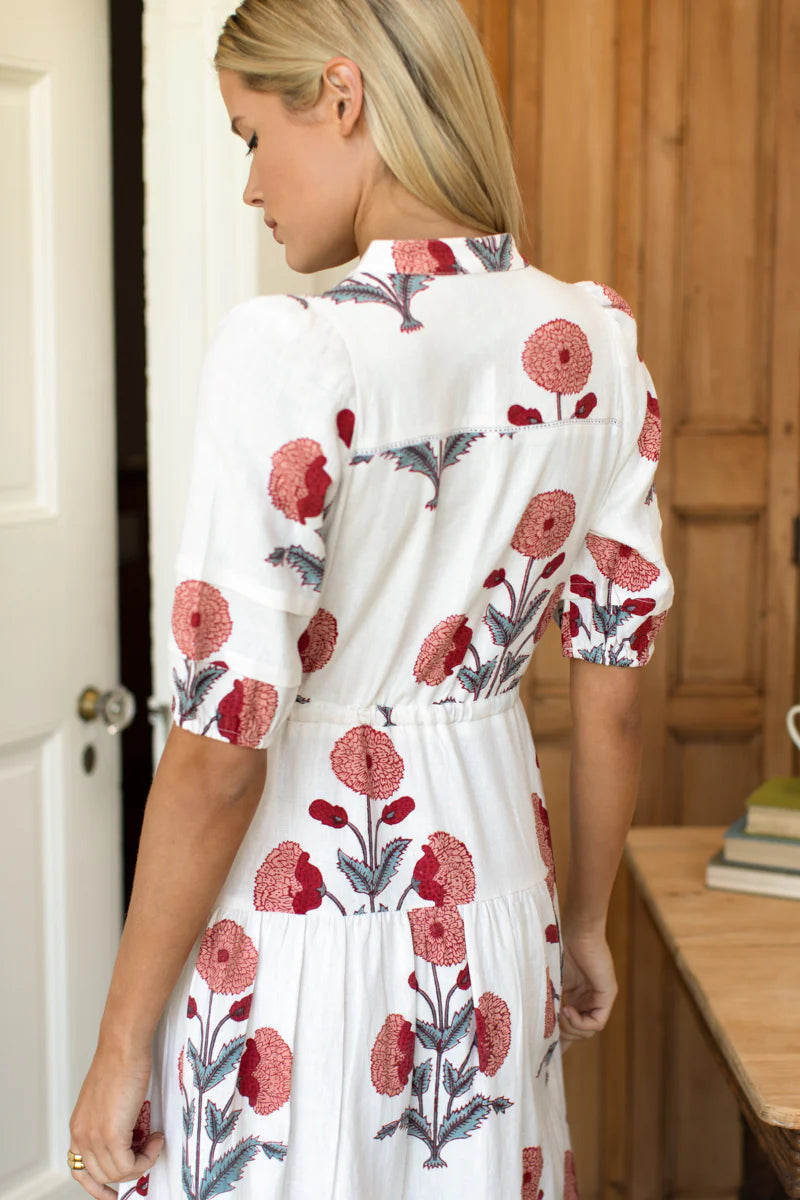 Emerson Fry Lucy 4 Basque Dress - Blush Peonies Linen
