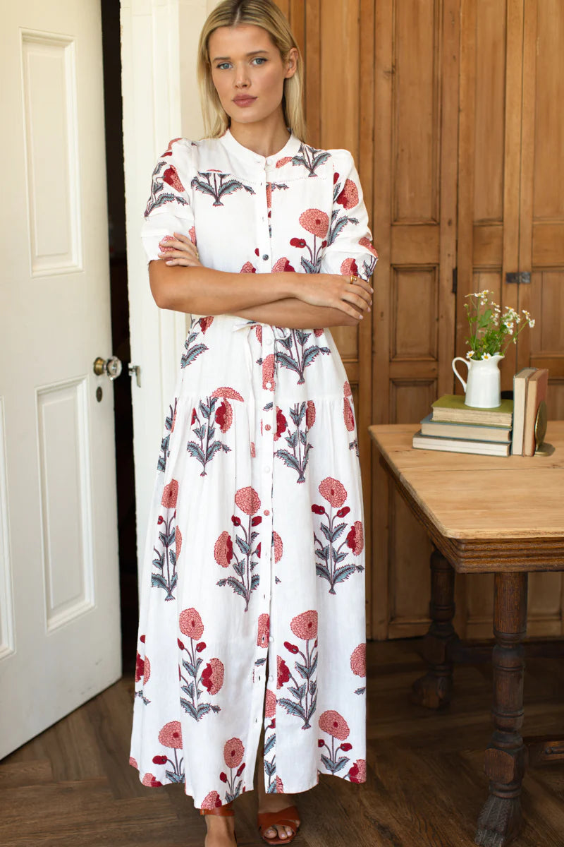 Emerson Fry Lucy 4 Basque Dress - Blush Peonies Linen