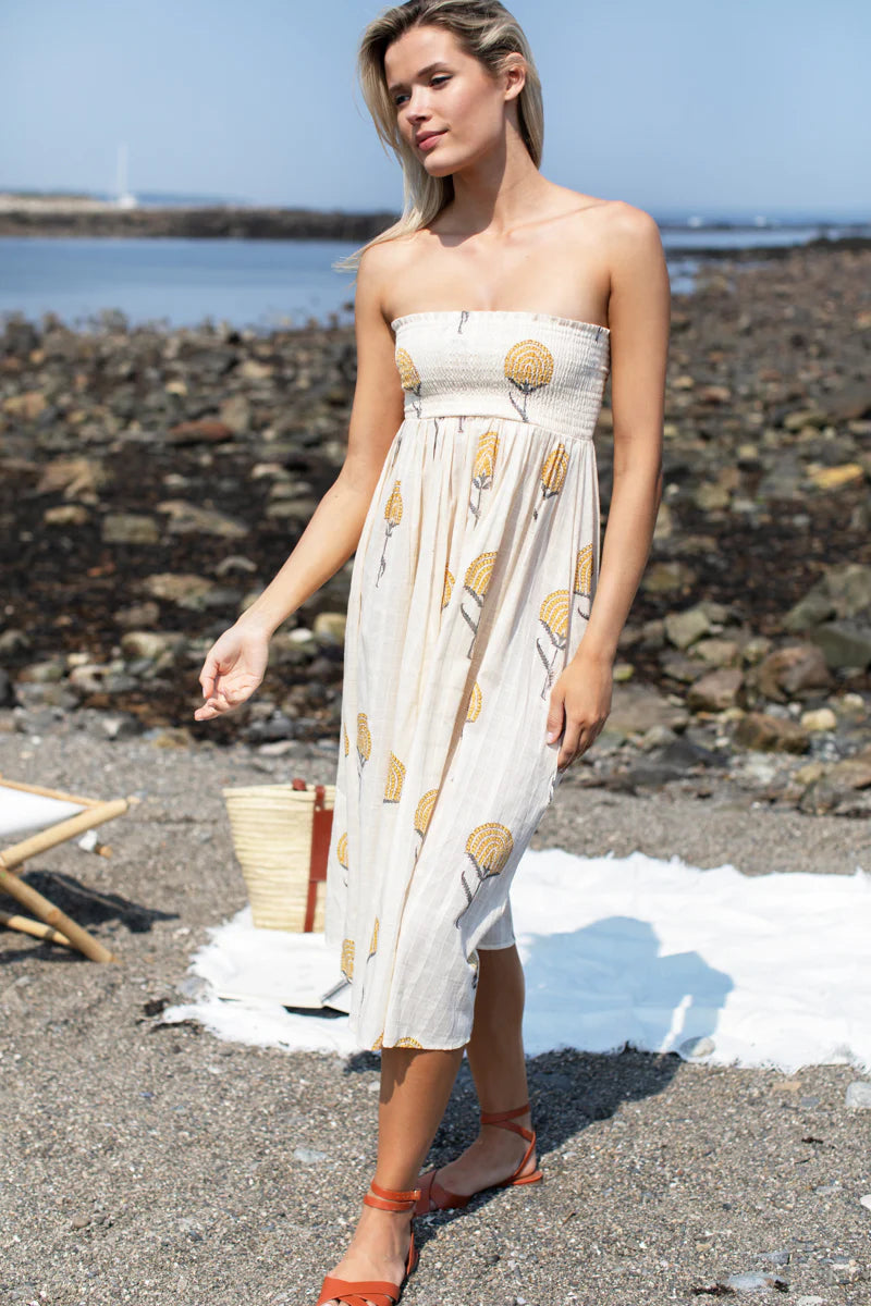 Emerson Fry Smocked Maxi Skirt - Fan Flower Marigold