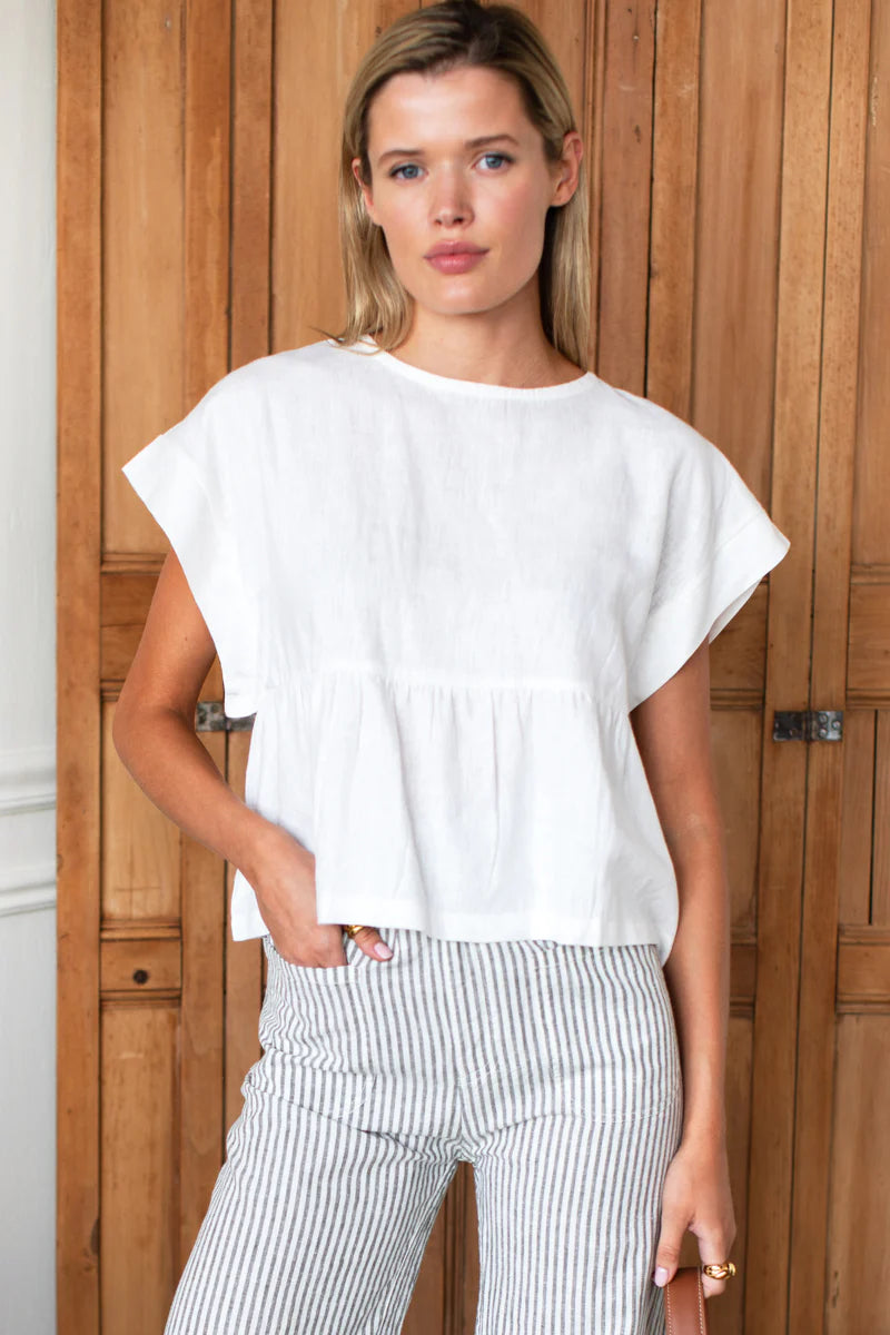 Emerson Fry Dolman Peplum Linen Top - Ivory