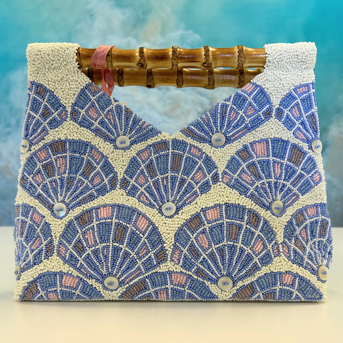 Tiana Design Bamboo Clutch - Blue & Pink Shells