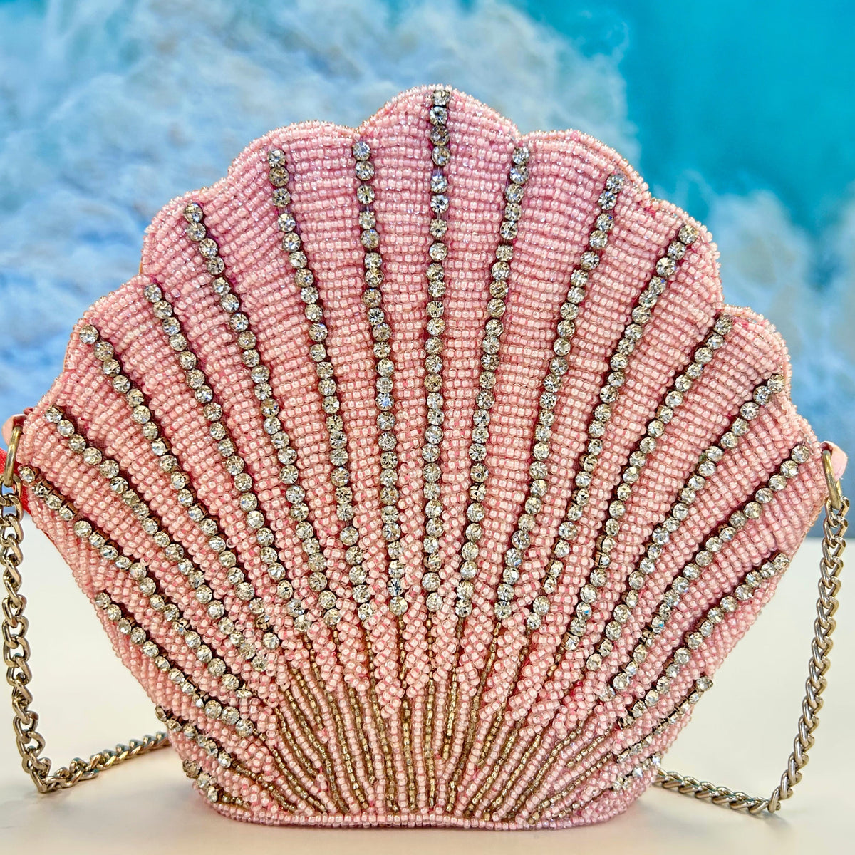 Tiana Design Crystals Shell Clutch - Pink