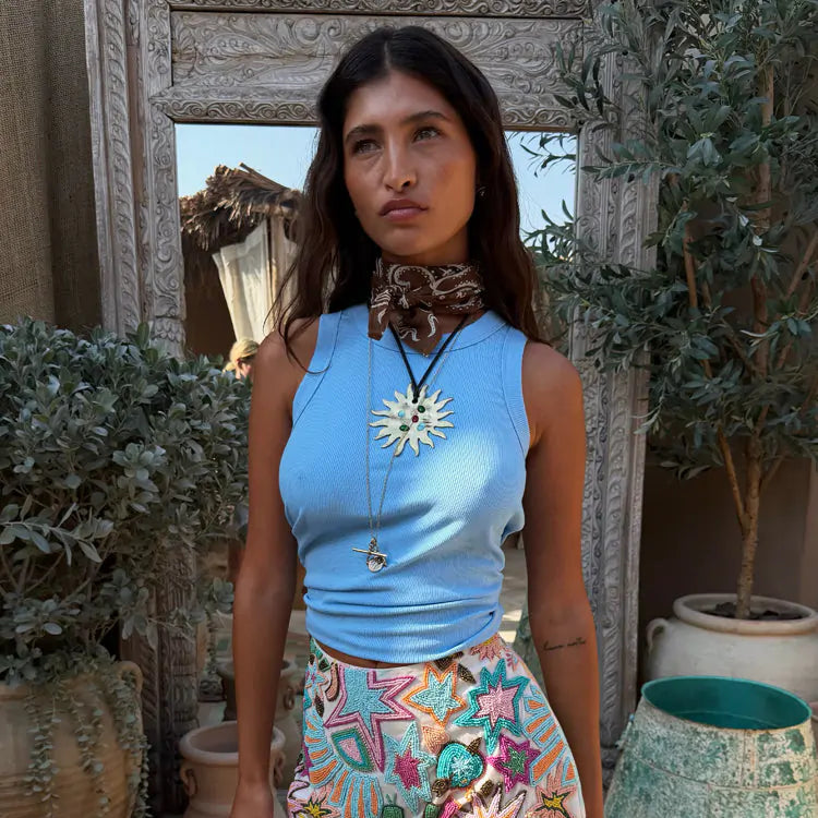 Never Fully Dressed Ribbed Tank Top - Ice Blue