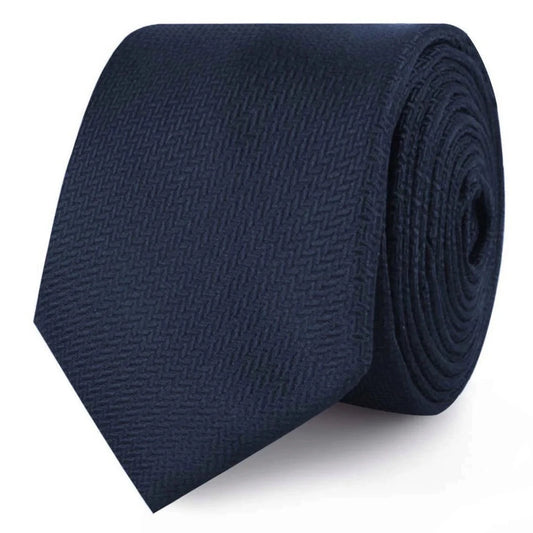 OTAA Men's Skinny Tie - Navy Diagonal Herringbone