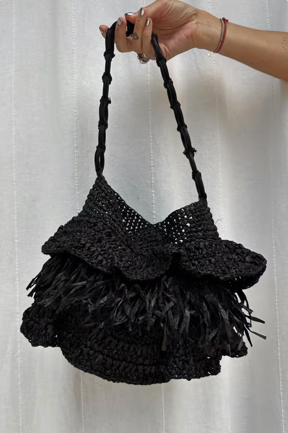 Never Fully Dressed - Black Raffia Clutch Bag