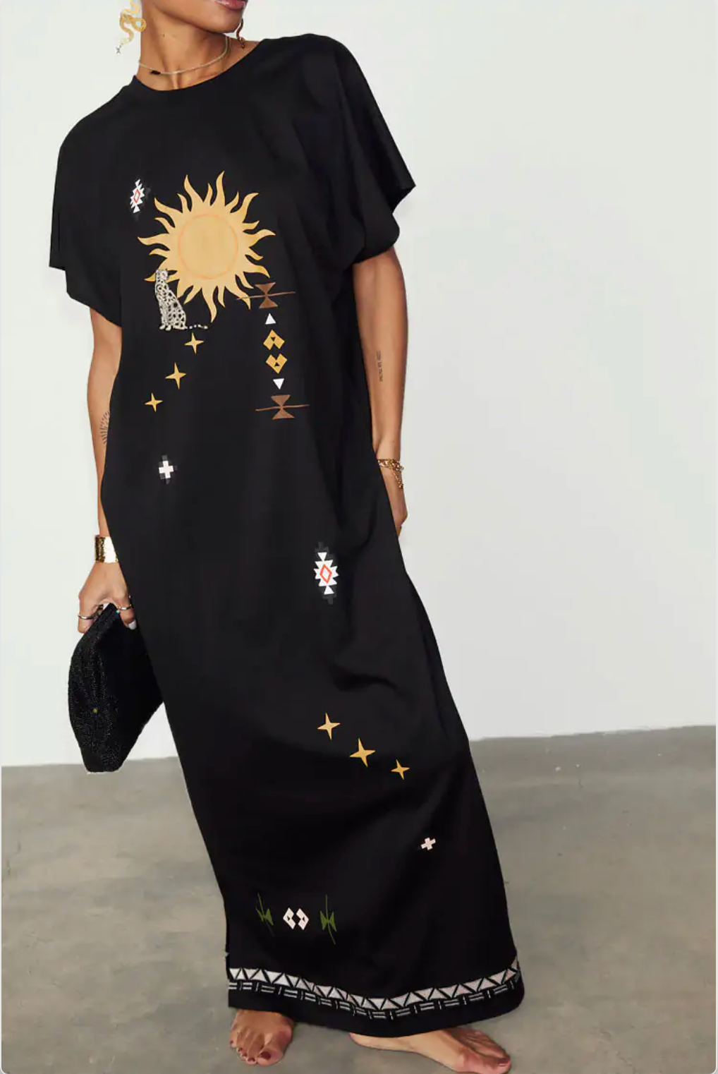 Never Fully Dressed - Black Sunshine Palm T-Shirt Dress