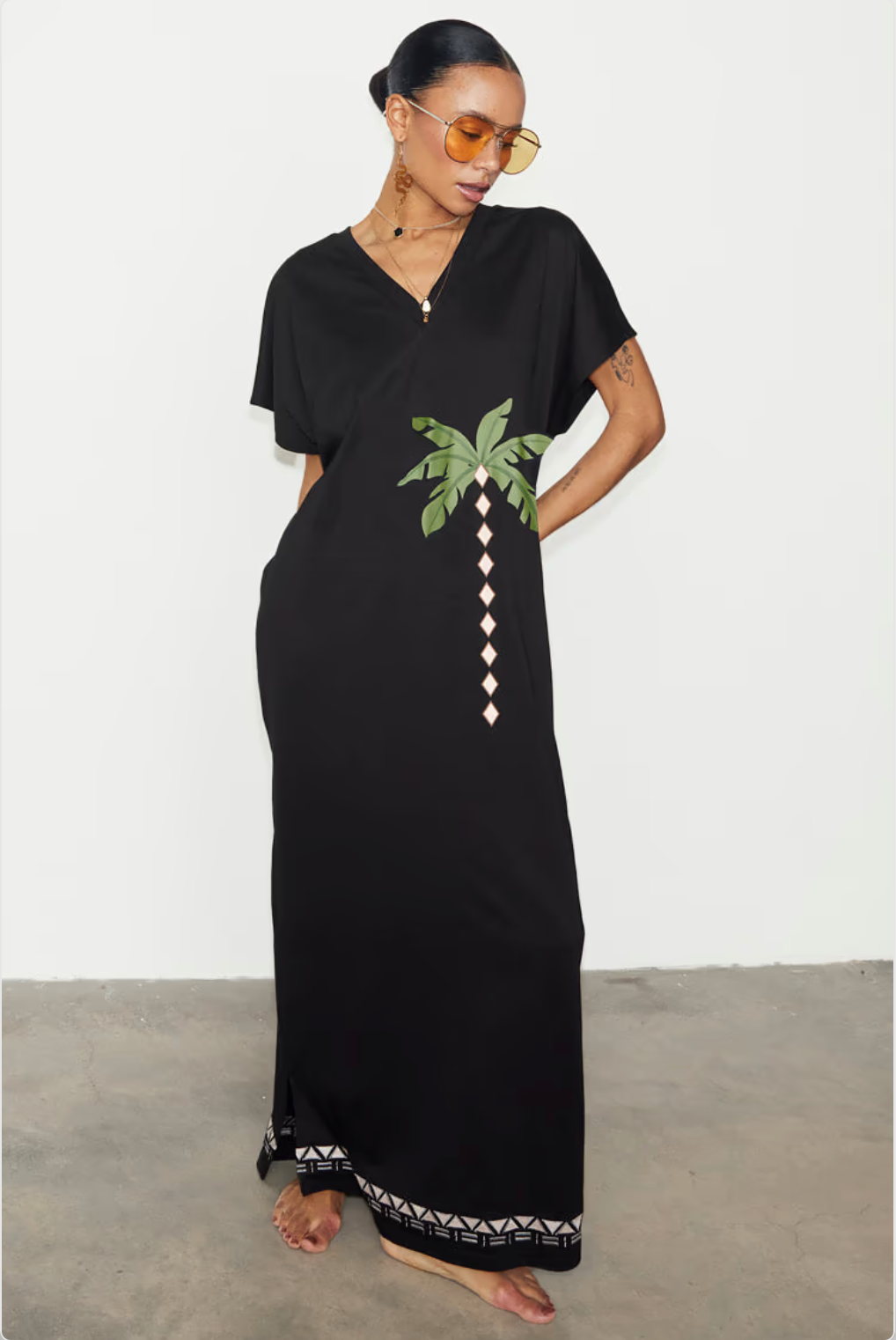 Never Fully Dressed - Black Sunshine Palm T-Shirt Dress