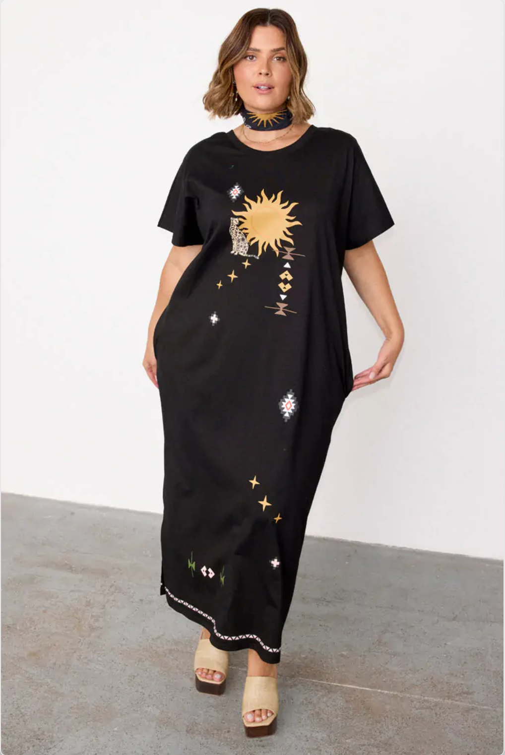 Never Fully Dressed - Black Sunshine Palm T-Shirt Dress