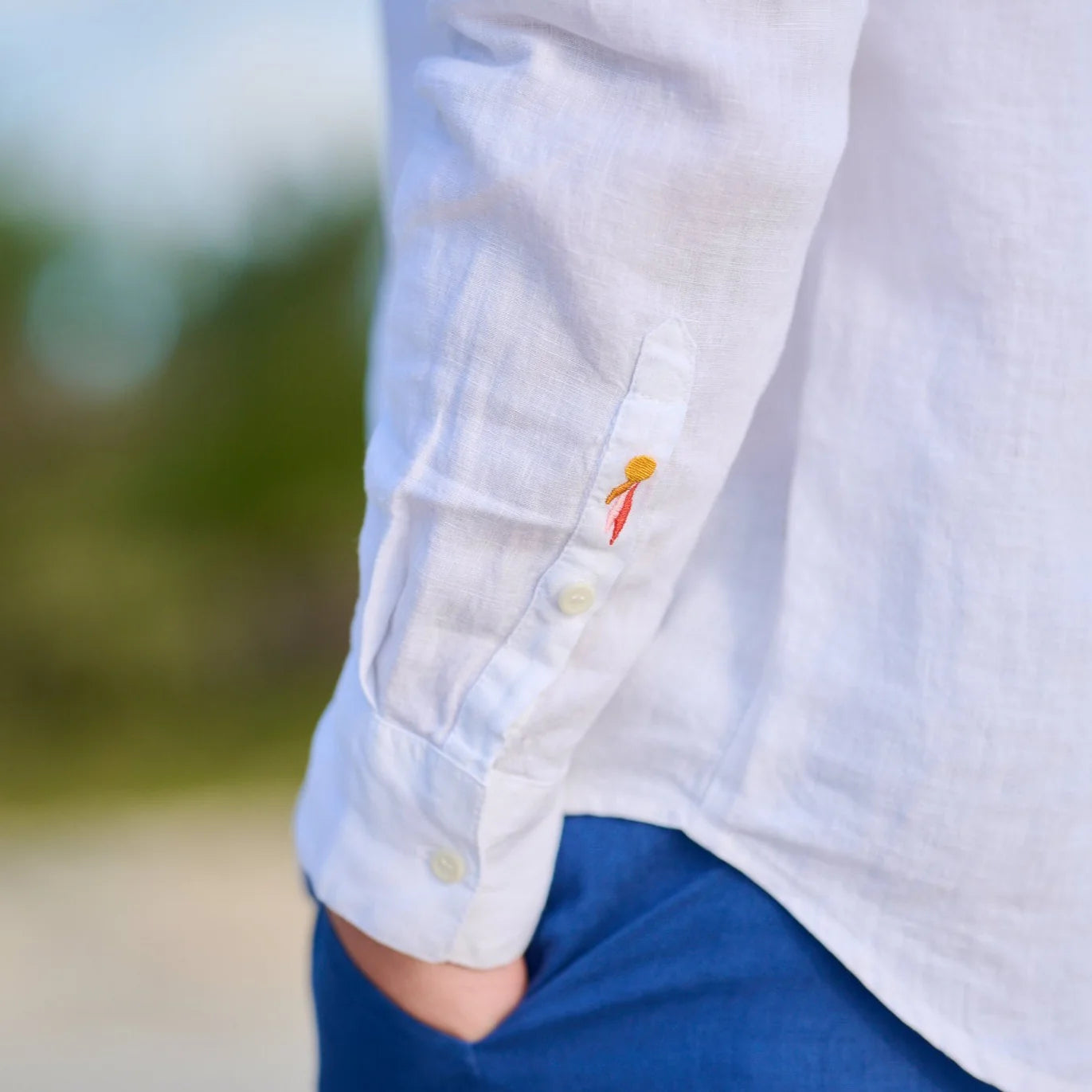 TABS Men's Long Sleeve Linen Shirt - Longtail White