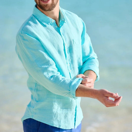 TABS Men's Long Sleeve Linen Shirt - Turquoise