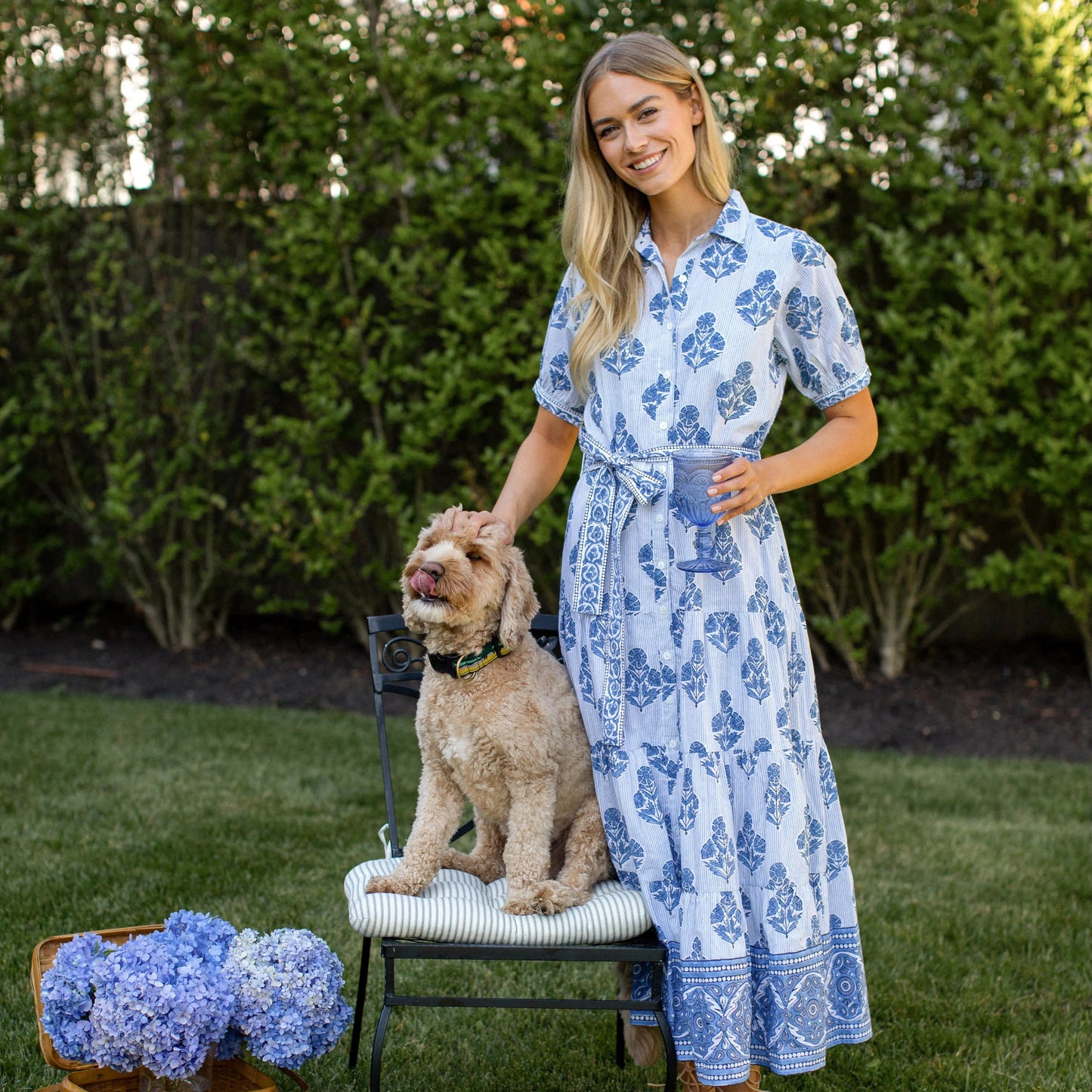 Marea Short Sleeve Shirt Dress - Indigo Stripe Hollyhock