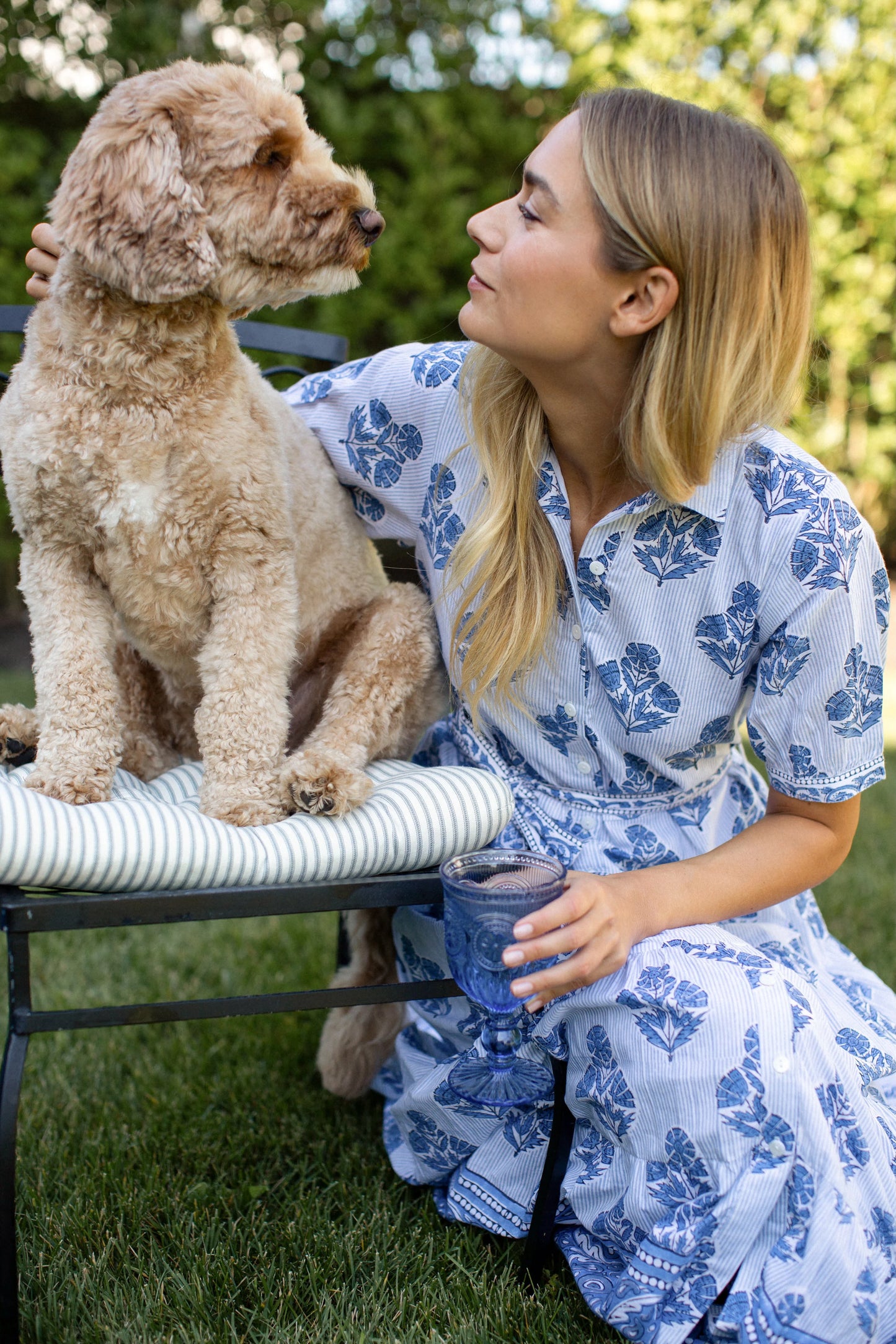 Marea Short Sleeve Shirt Dress - Indigo Stripe Hollyhock