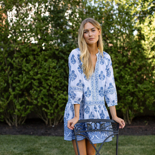 Marea Jeanine Dress - Indigo Striped Hollyhock
