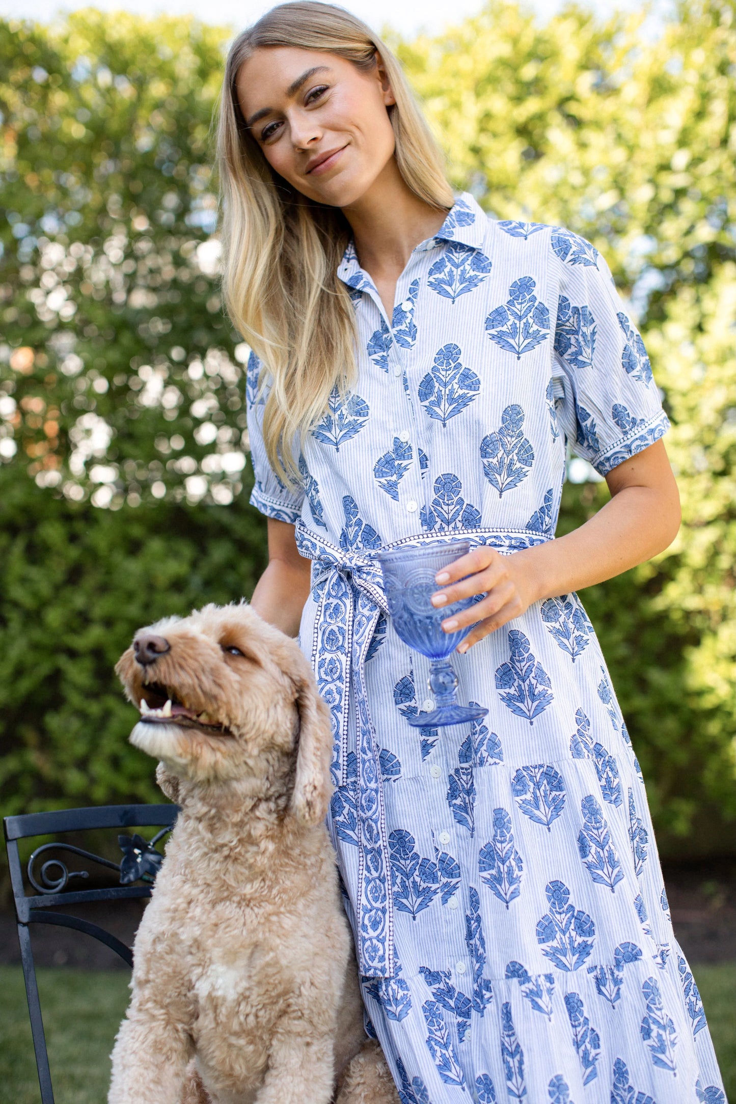 Marea Short Sleeve Shirt Dress - Indigo Stripe Hollyhock