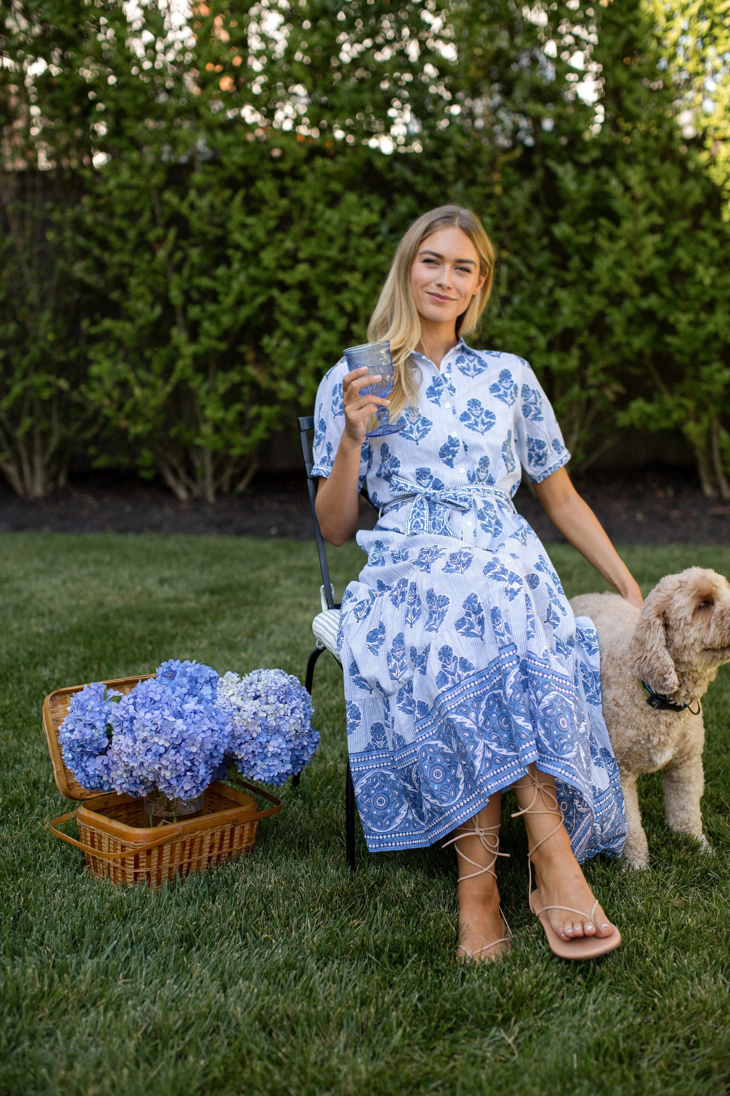Marea Short Sleeve Shirt Dress - Indigo Stripe Hollyhock