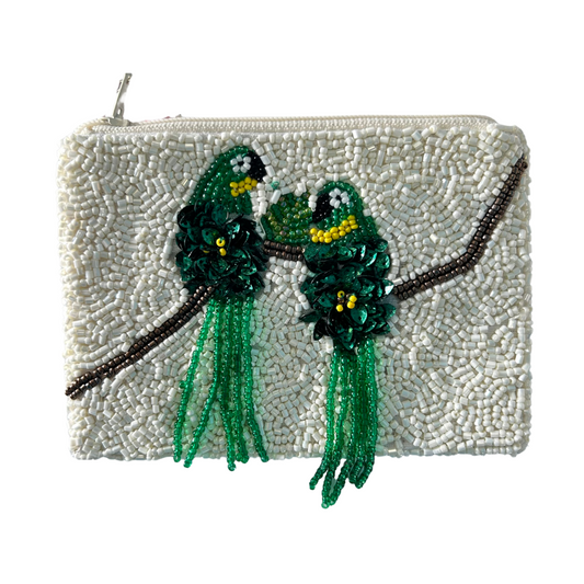 Tiana Design White Coin Purse - Parrots