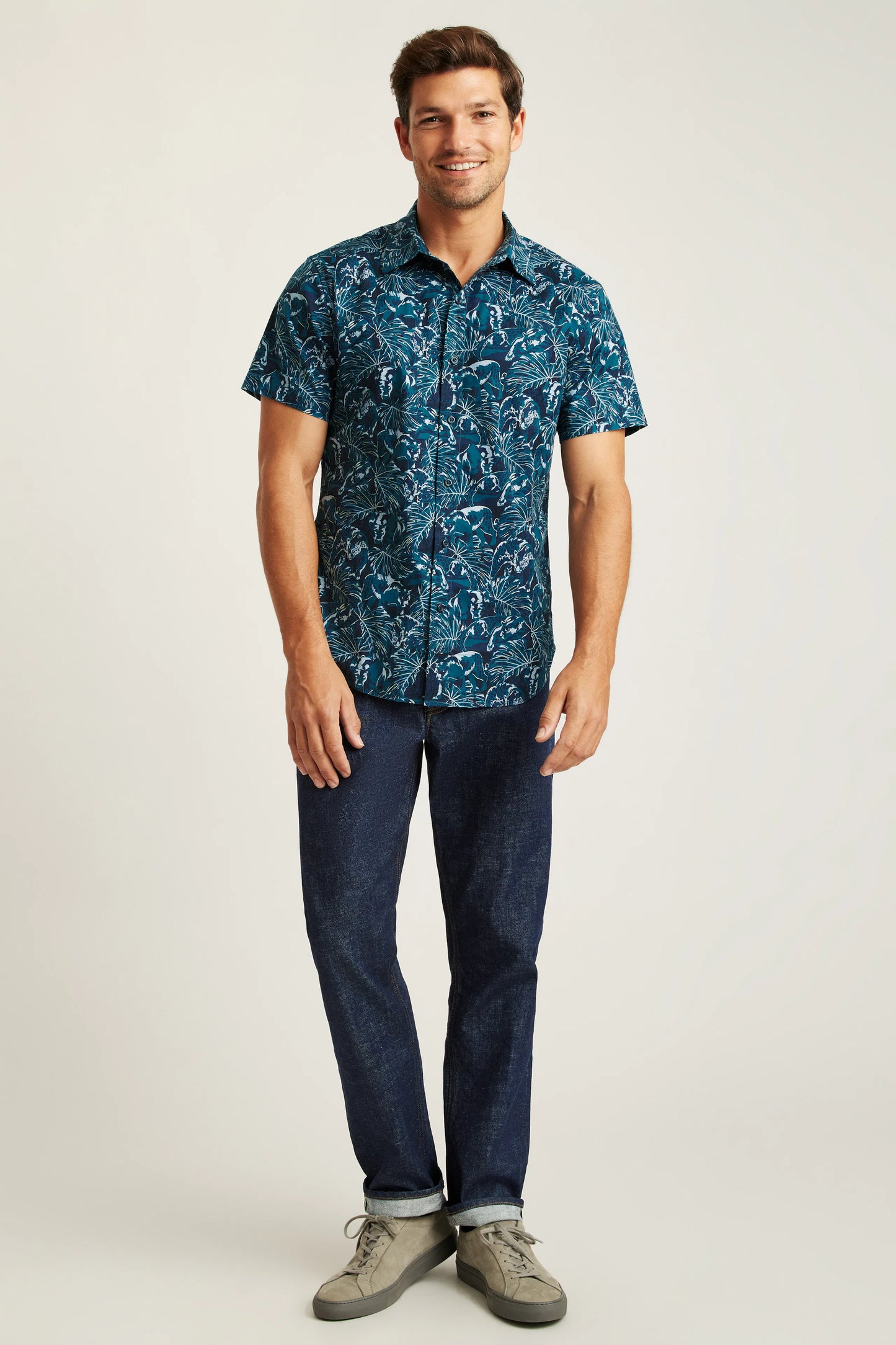 Bonobos Riviera Shirt - Navy Tropical Cats