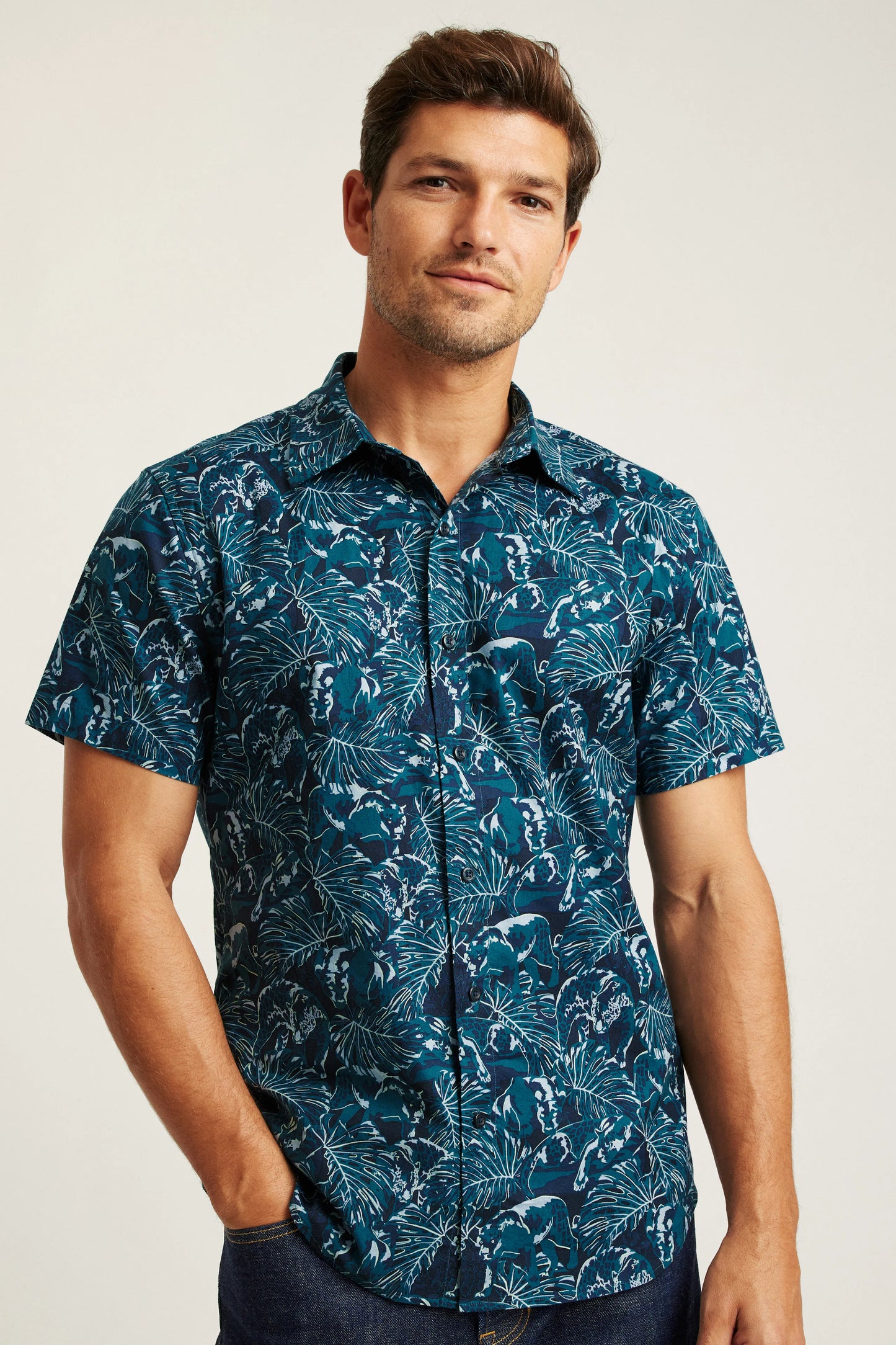 Bonobos Riviera Shirt - Navy Tropical Cats