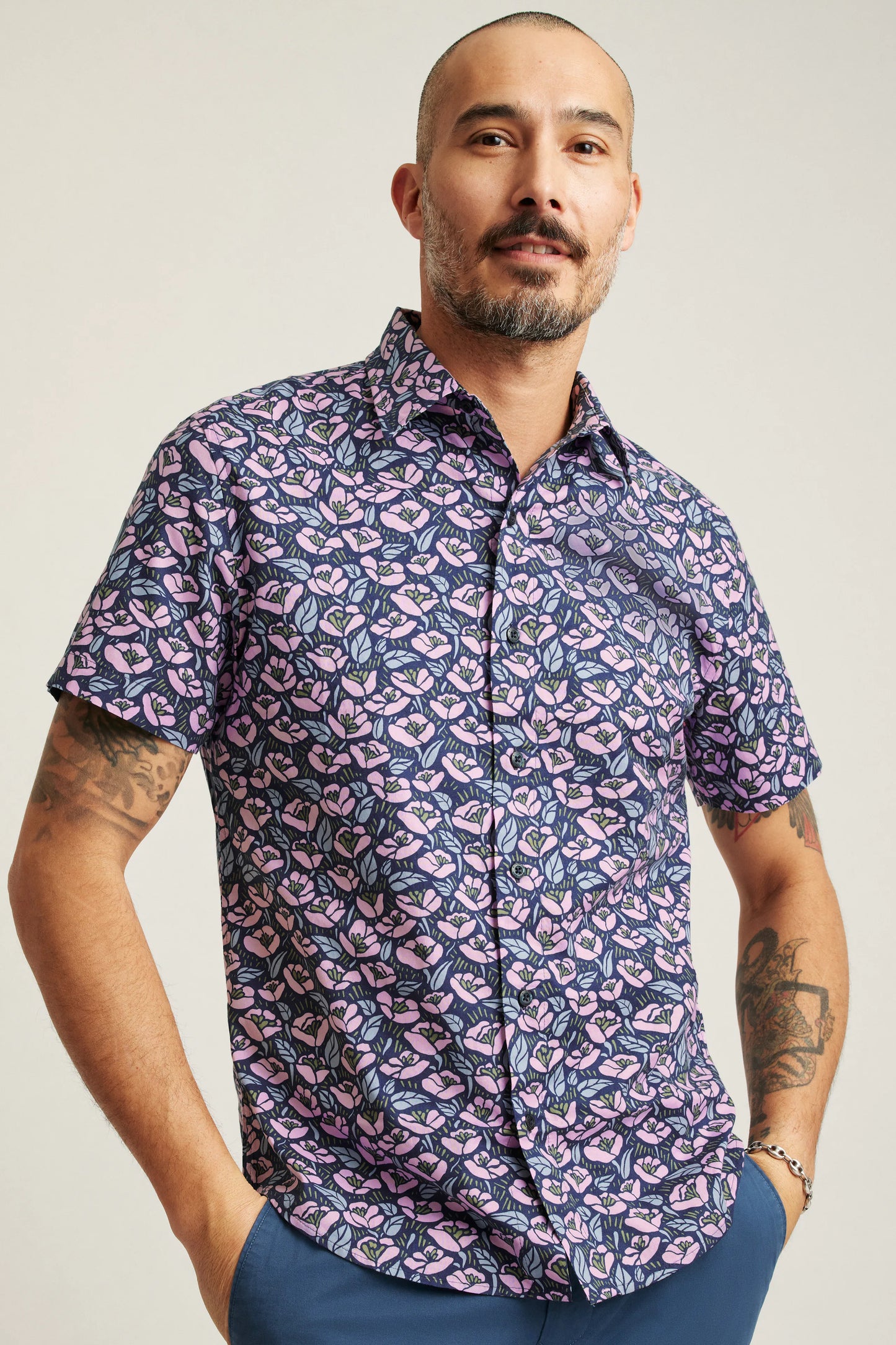 Bonobos Riviera Shirt - Navy Pink Floral