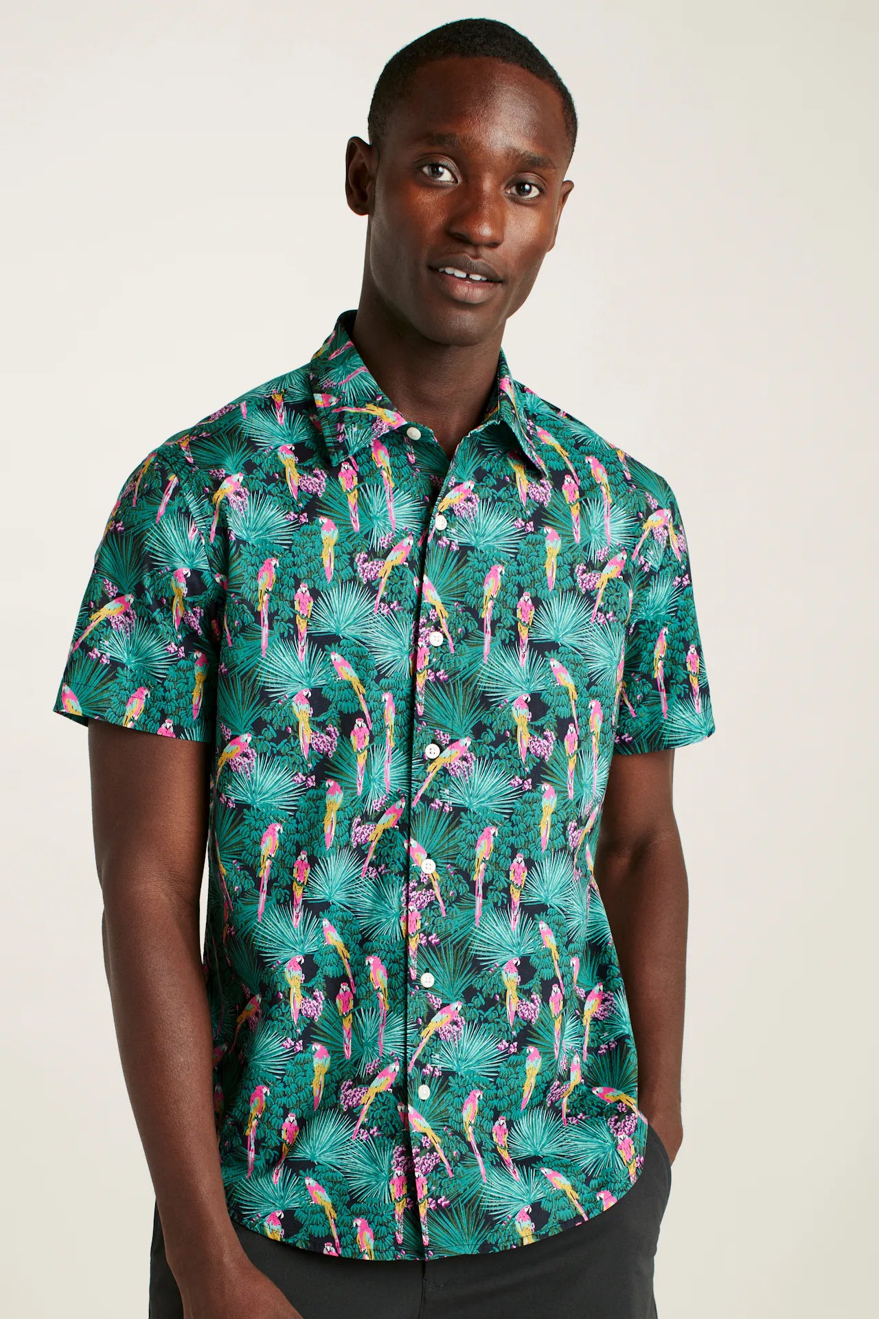 Bonobos Riviera Shirt - Black Parrot Paradise