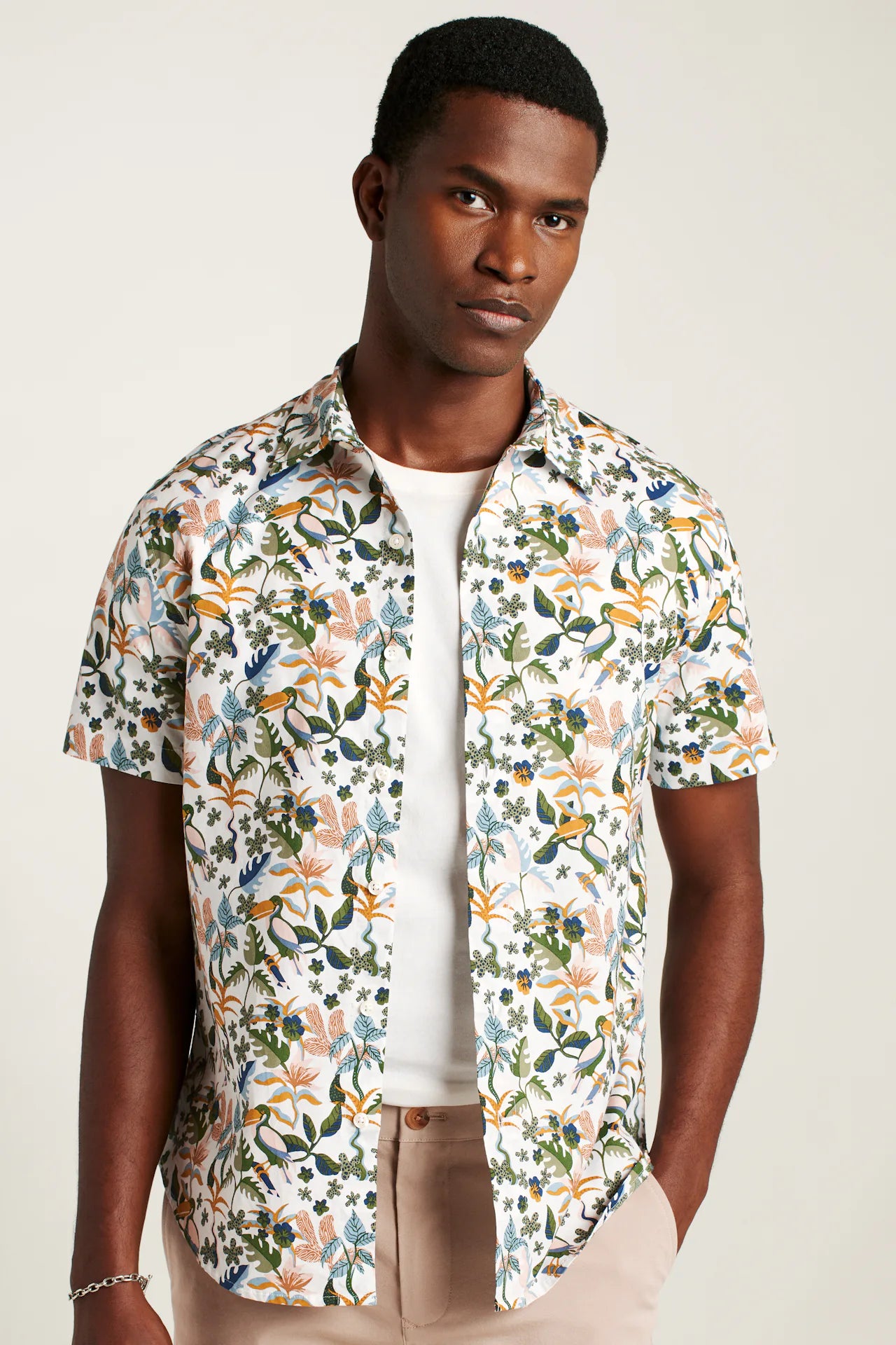 Bonobos Riviera Shirt - White Toucan Paradise