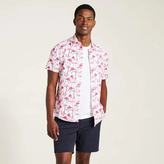 Bonobos Riviera Shirt - White Flamingos Phil