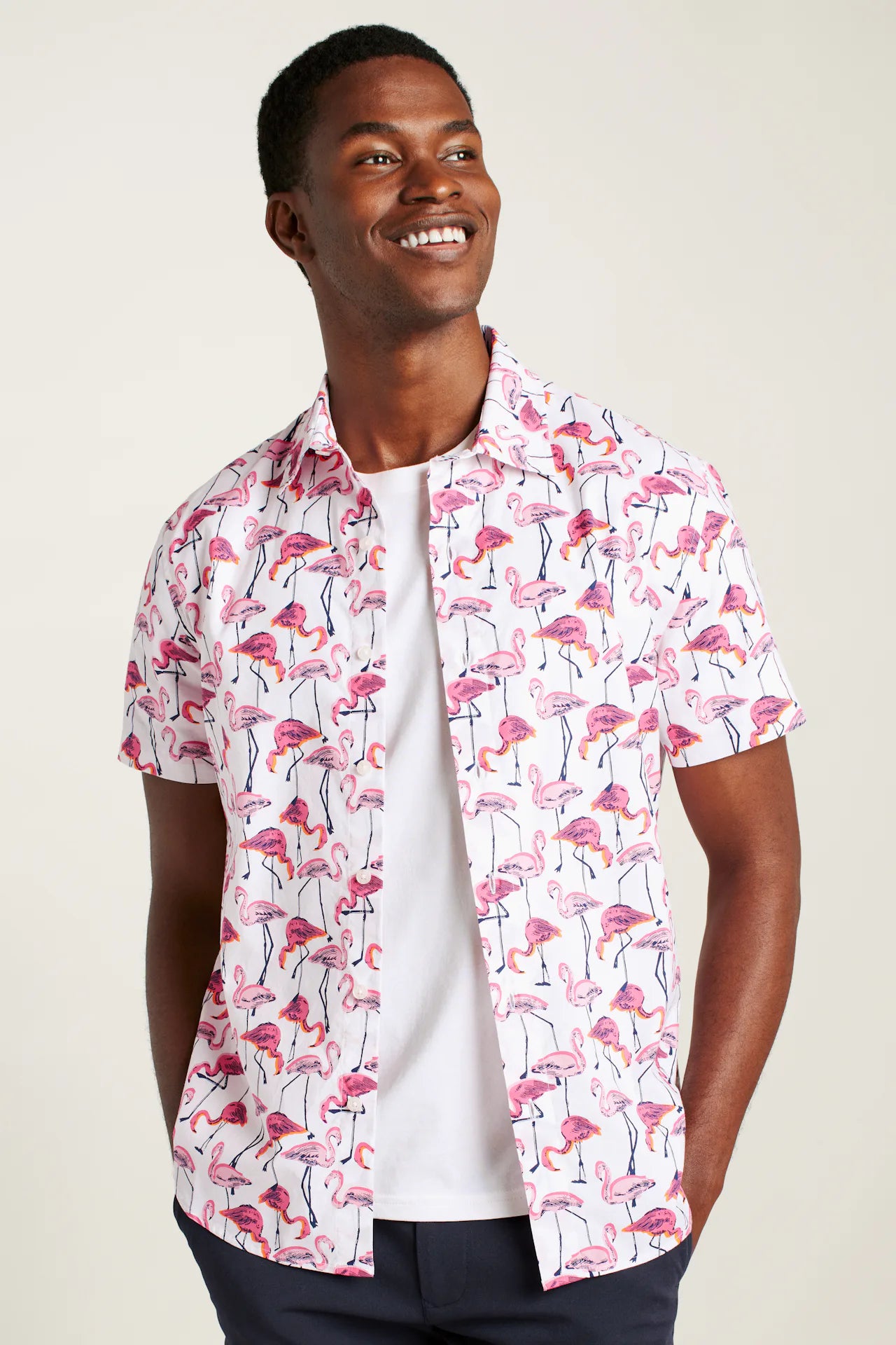 Bonobos Riviera Shirt - White Flamingos Phil