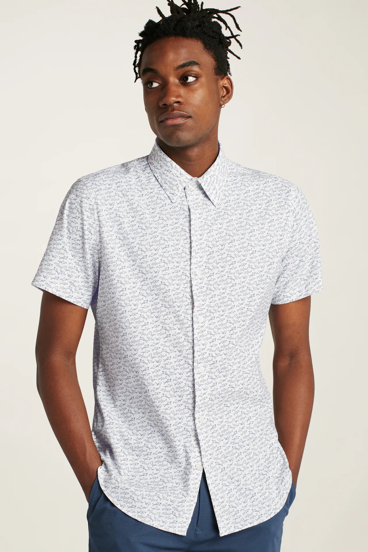 Bonobos Tech Short Sleeve Shirt - White Shark Frenzy