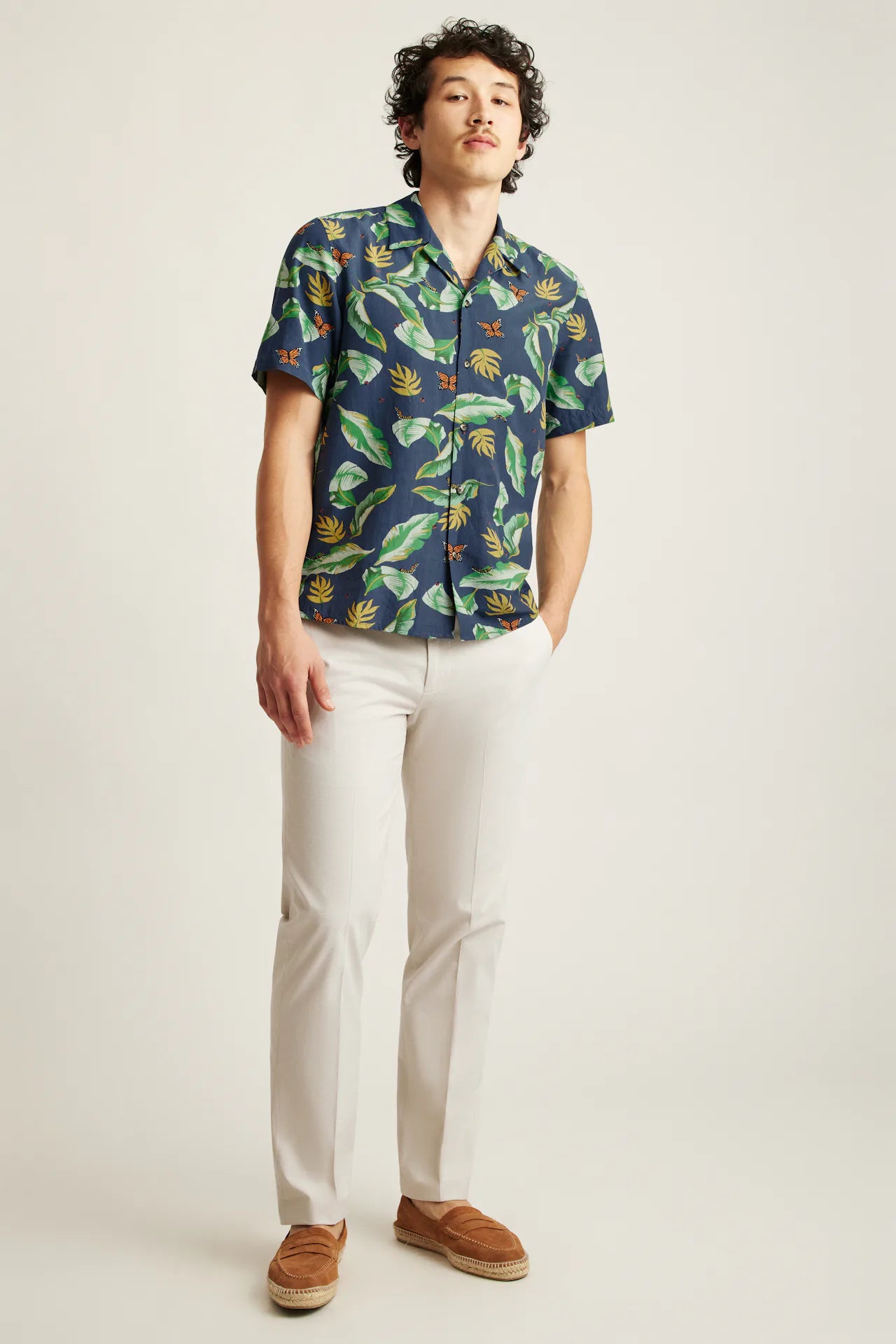 Bonobos Riviera Cabana Shirt - Navy Butterfly Garden