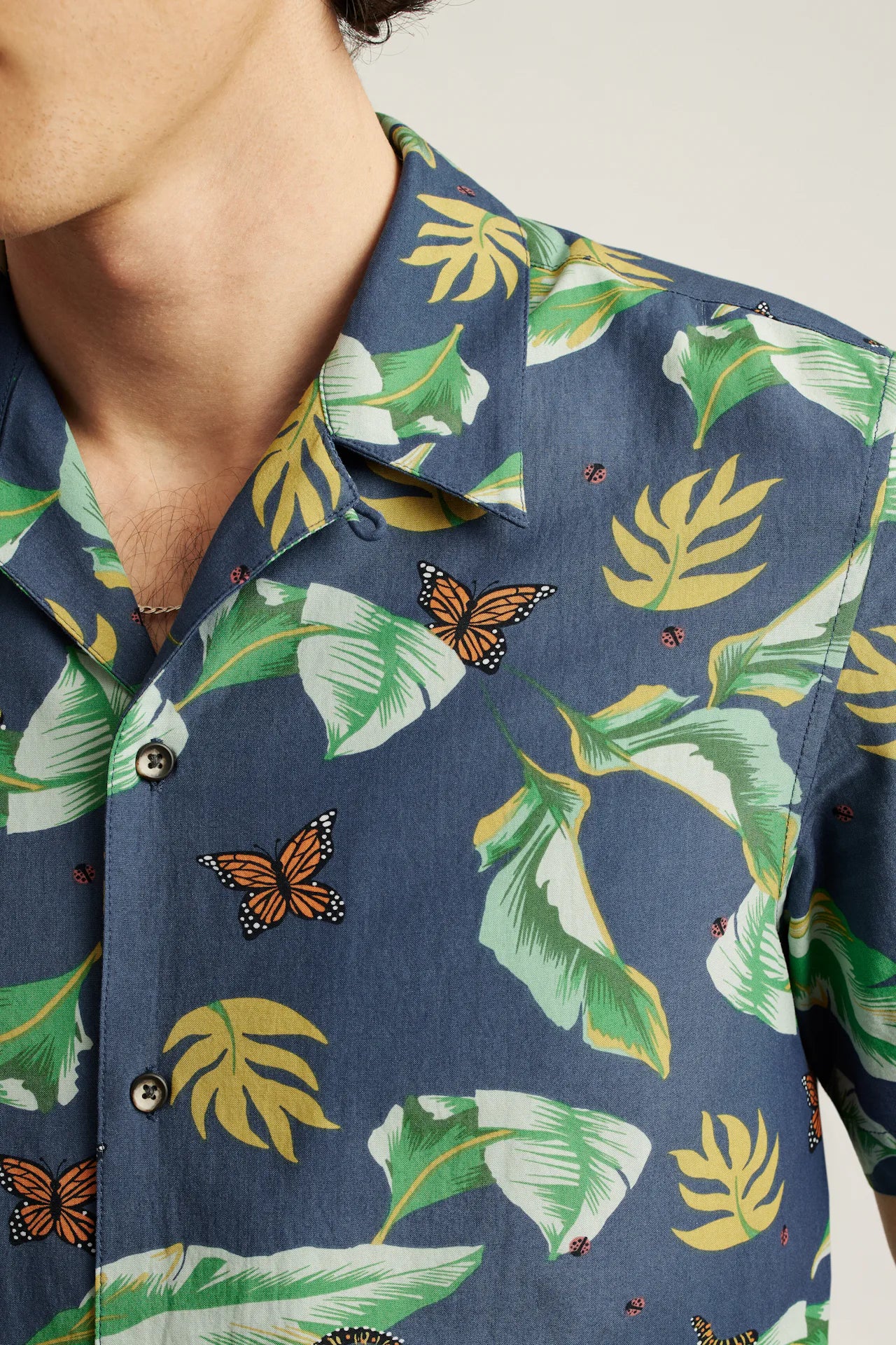 Bonobos Riviera Cabana Shirt - Navy Butterfly Garden