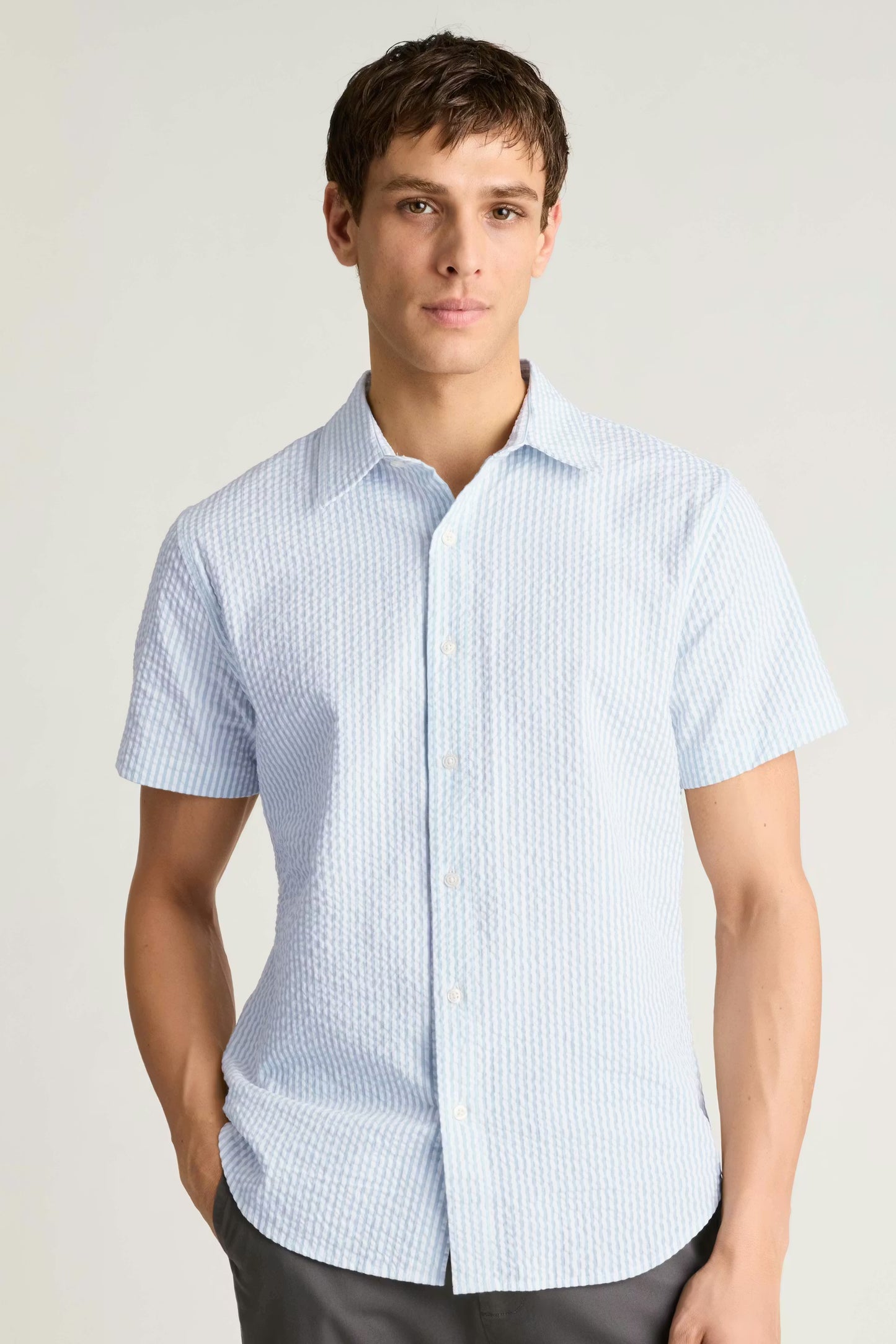 Bonobos Riviera Shirt - Smoke Blue Seersucker Stripe