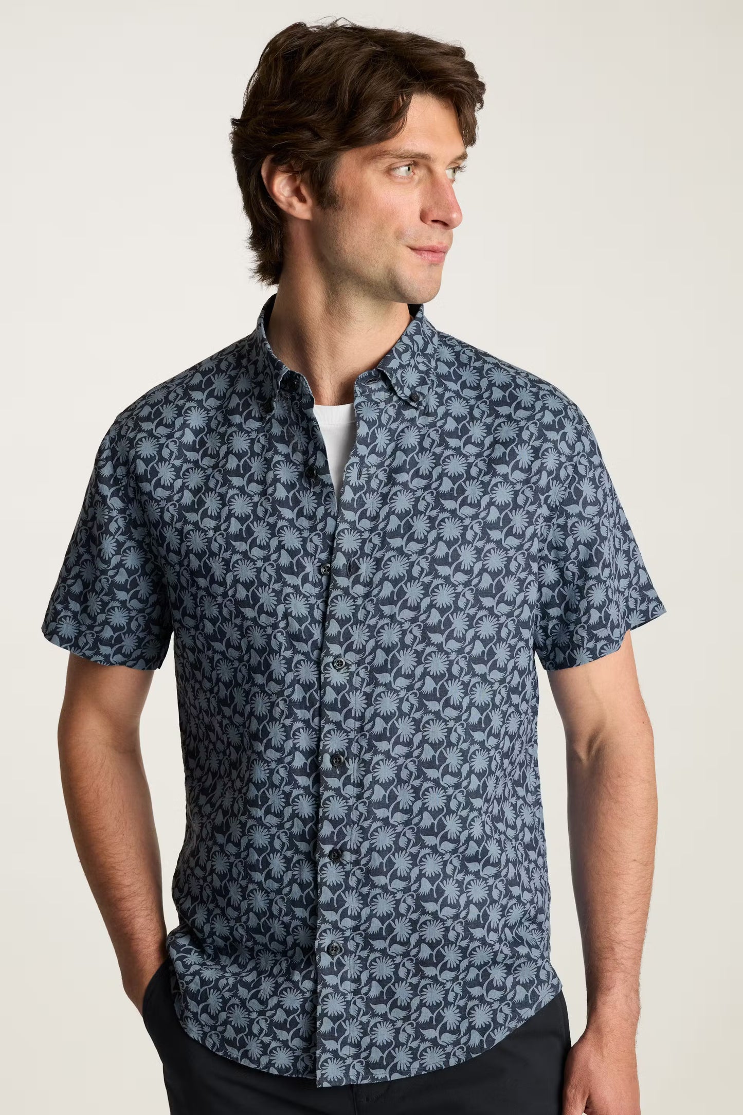 Bonobos Riviera Linen Shirt - Navy Floral