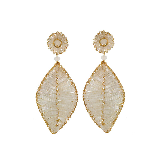 Lavish Leaf Earrings - White