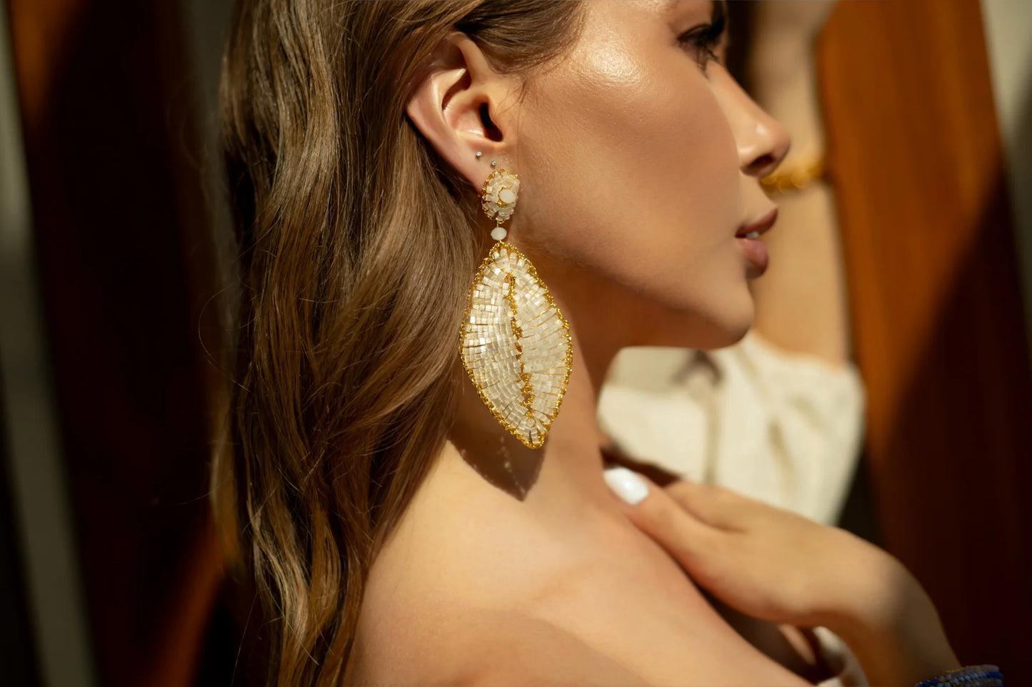 Lavish Leaf Earrings - White