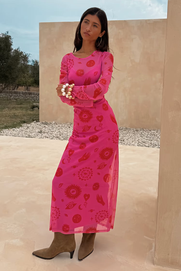Never Fully Dressed  Mesh Dress - Pink and Red Morocco