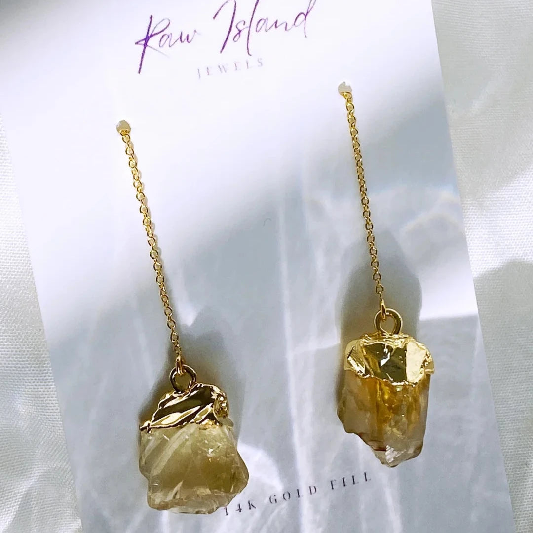 Raw Island Jewels Custom Birthstone Dangle Earrings - Citrine