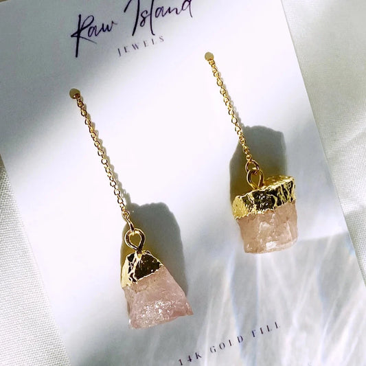 Raw Island Jewels Custom Birthstone Dangle Earrings - Rose Quartz