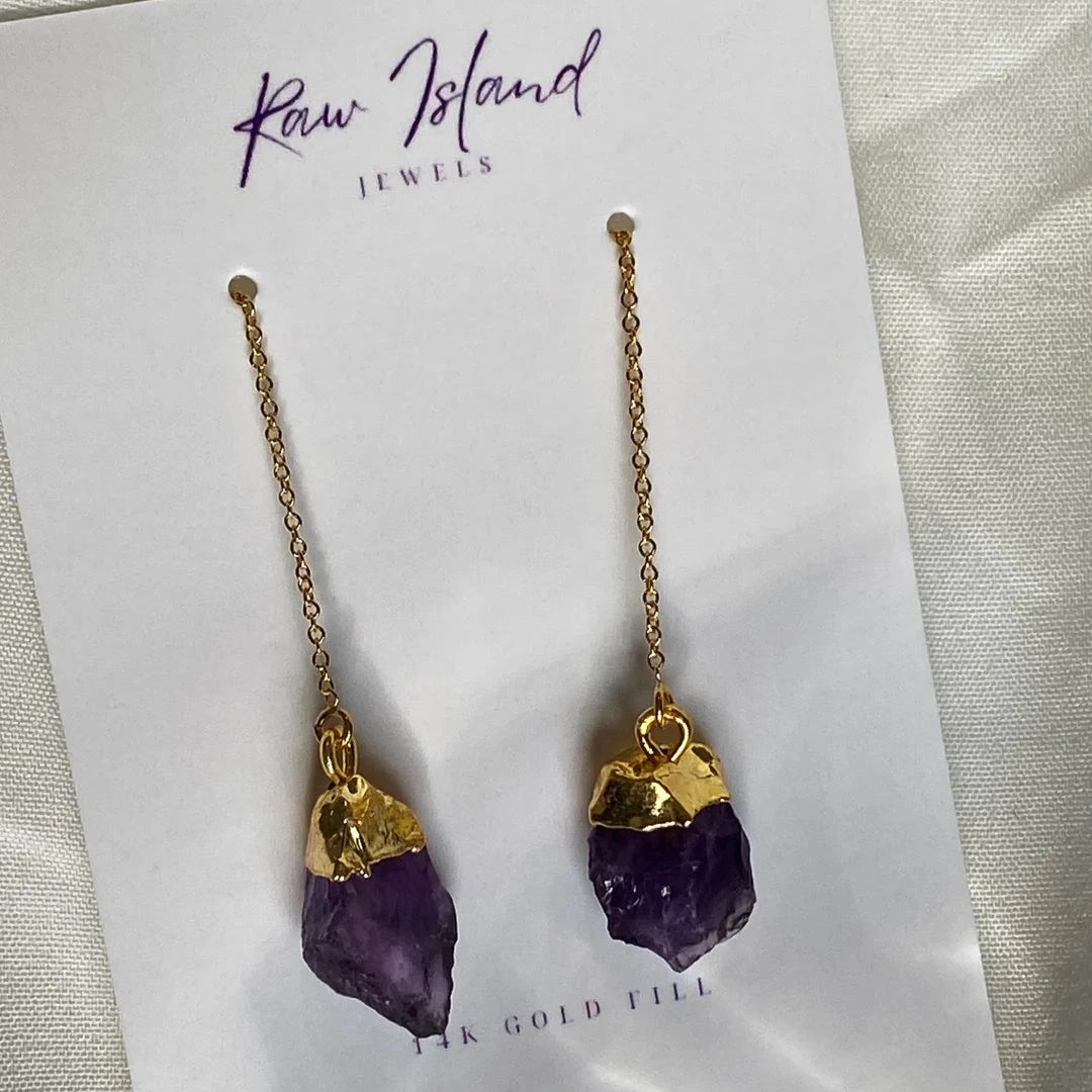 Raw Island Jewels Custom Birthstone Dangle Earrings - Amethyst