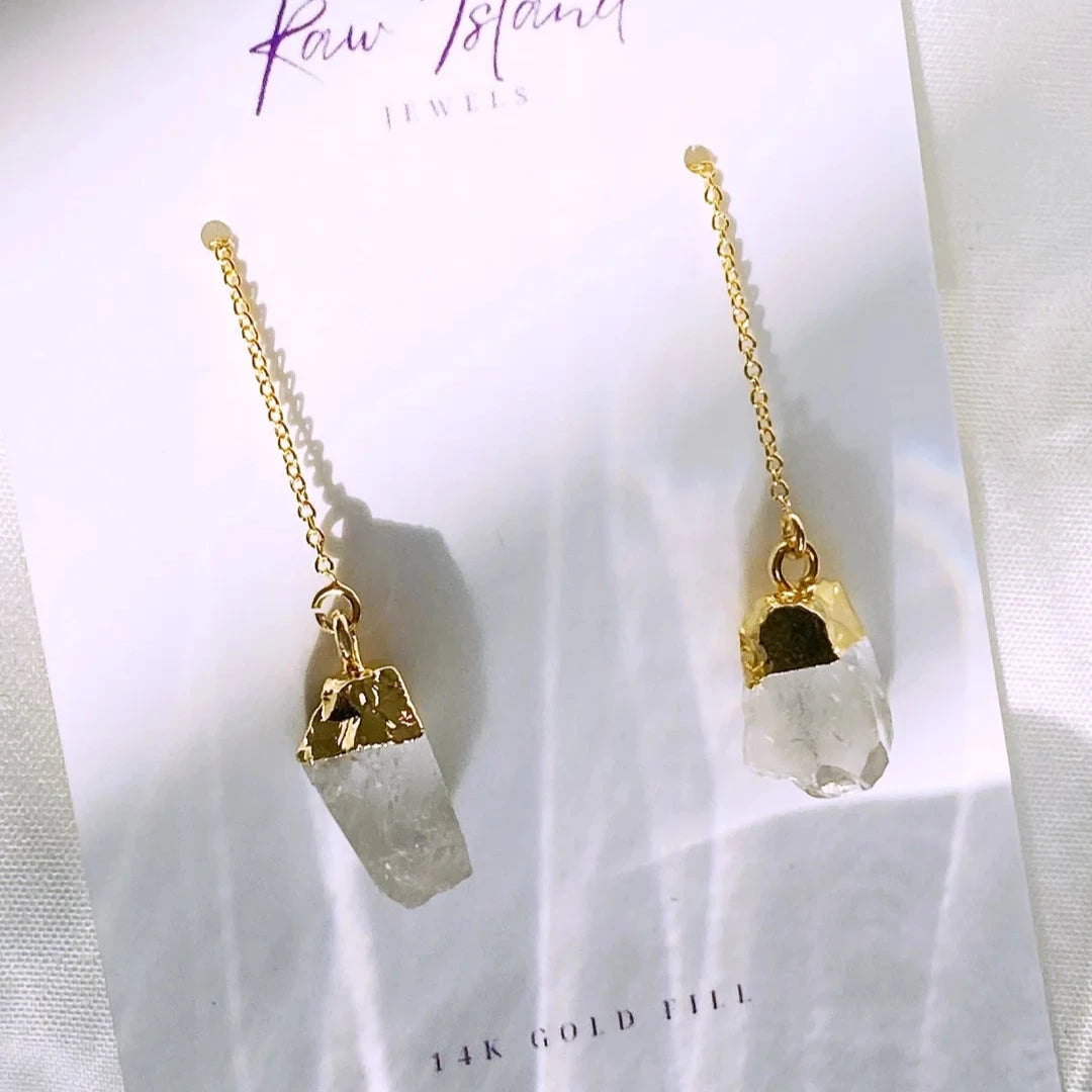 Raw Island Jewels Custom Birthstone Dangle Earrings - Clear Quartz