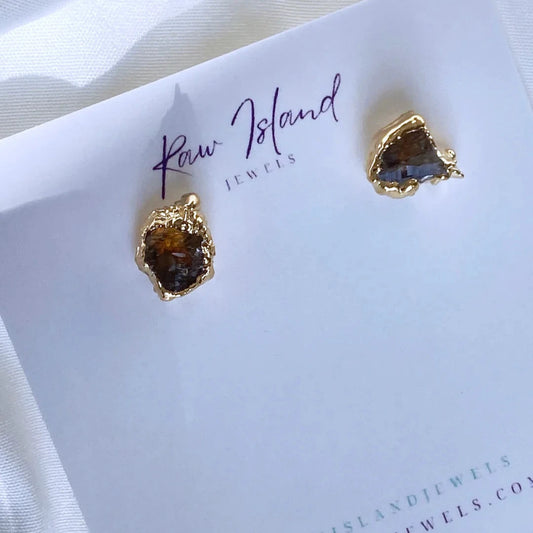 Raw Island Jewels Stone Stud Earrings - Citrine