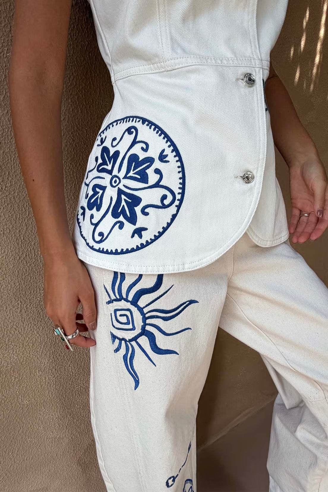Never Fully Dressed Denim Waistcoat - Dolce Vita Embroidered