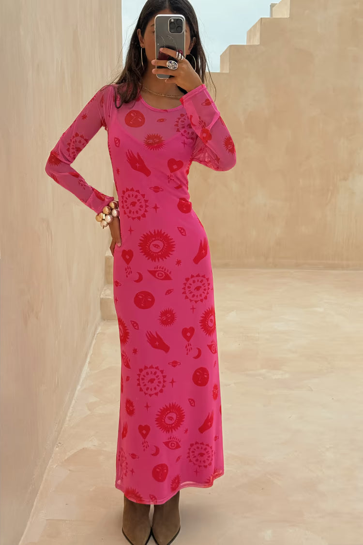 Never Fully Dressed  Mesh Dress - Pink and Red Morocco