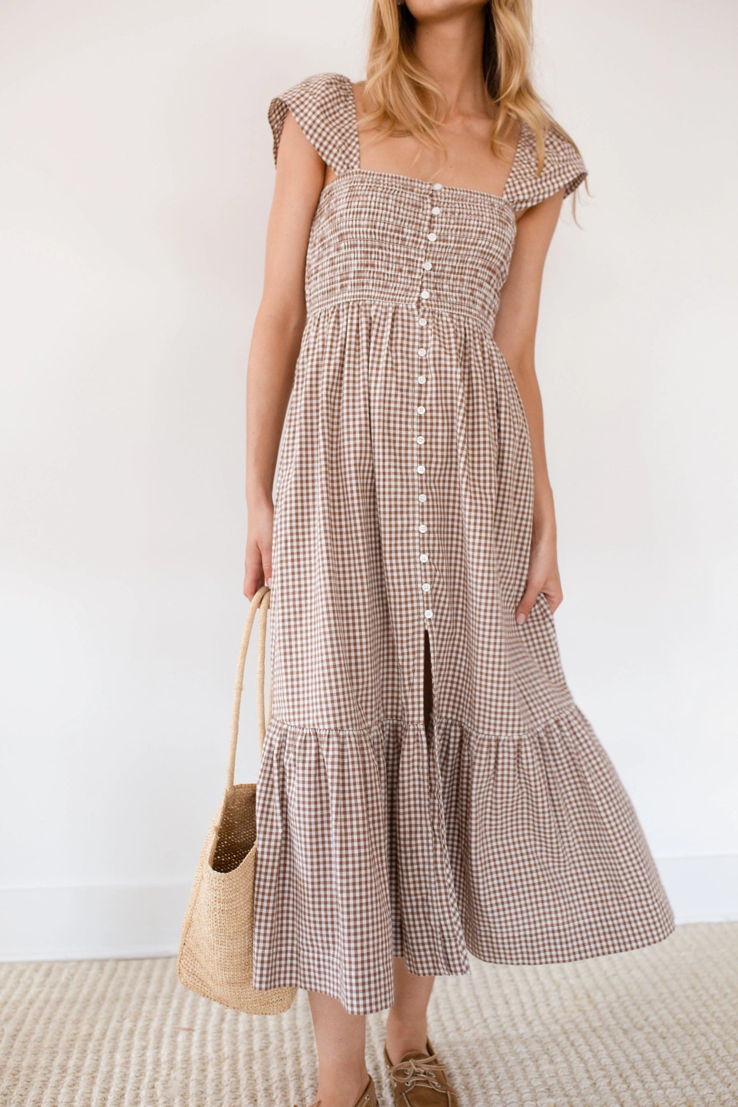 Marea Celine Dress - Mocha Mini Gingham