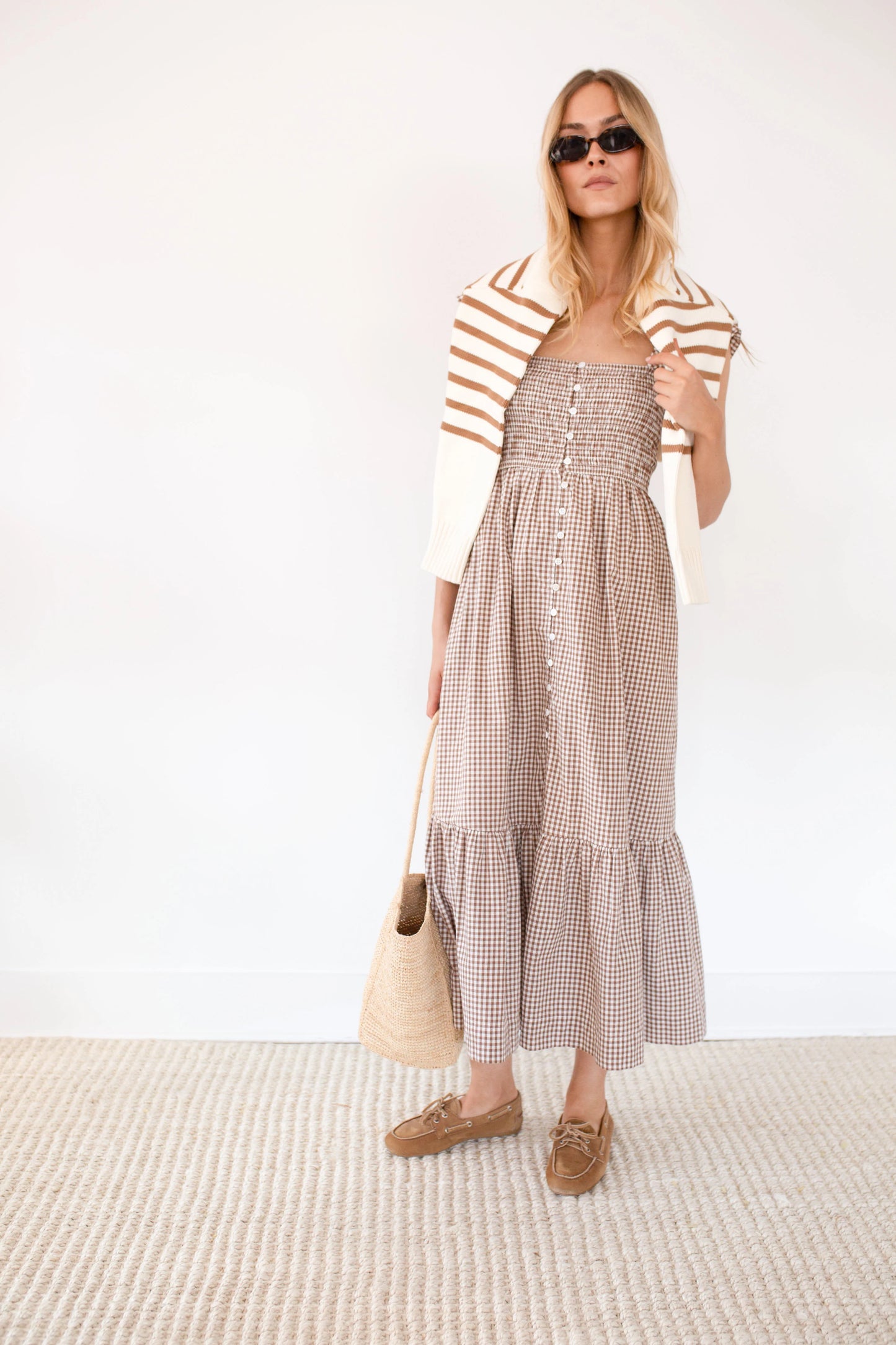 Marea Celine Dress - Mocha Mini Gingham
