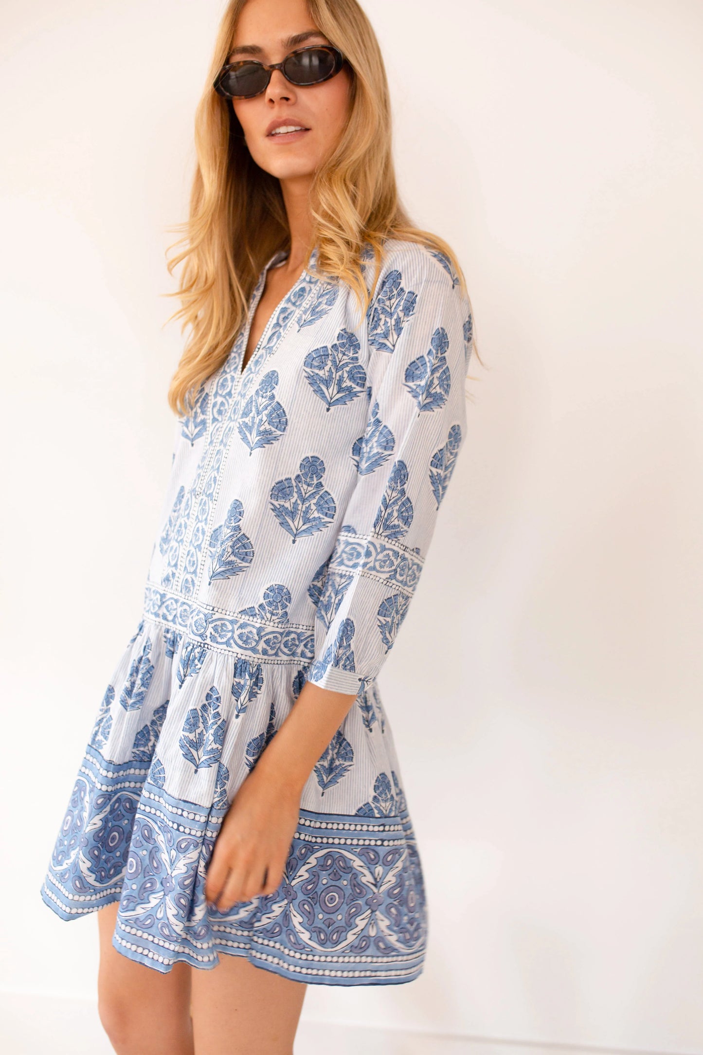 Marea Jeanine Dress - Indigo Striped Hollyhock